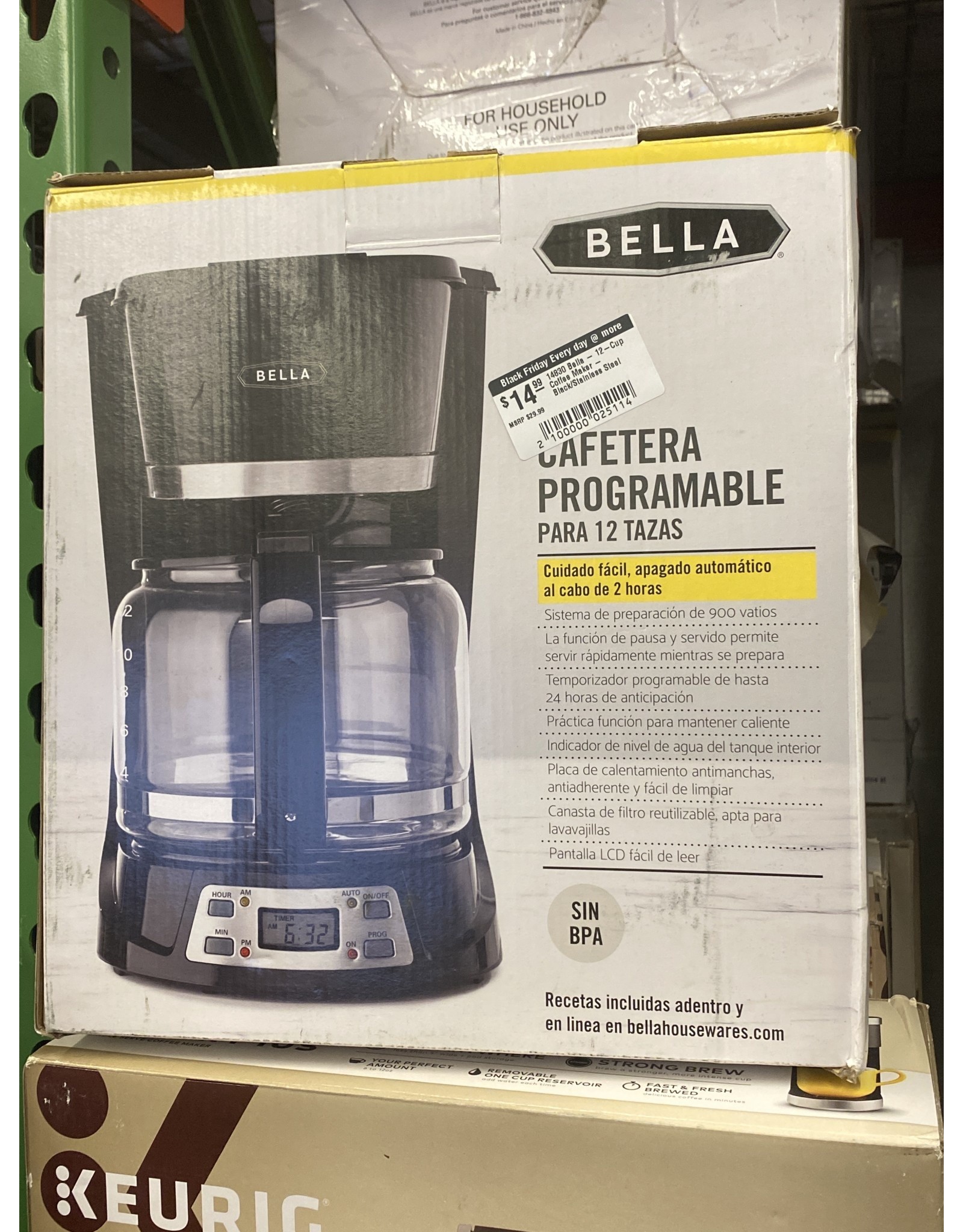 14830 Bella - 12-Cup Coffee Maker - Black/Stainless Steel - Black Friday