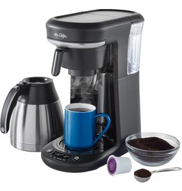 mr. coffee 2121469 Mr. Coffee - Space-Saving Combo 10-Cup Coffee Maker and Pod Single Serve Brewer - Stainless-Steel/Black