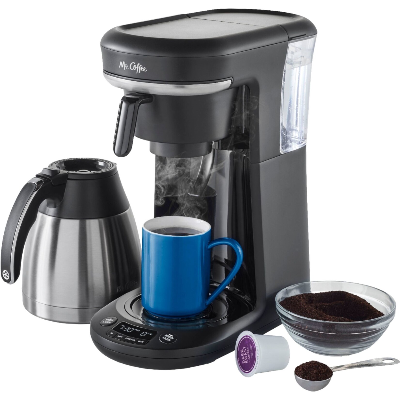2121469 Mr. Coffee - Space-Saving Combo 10-Cup Coffee Maker and Pod Single Serve Brewer - Stainless-Steel/Black
