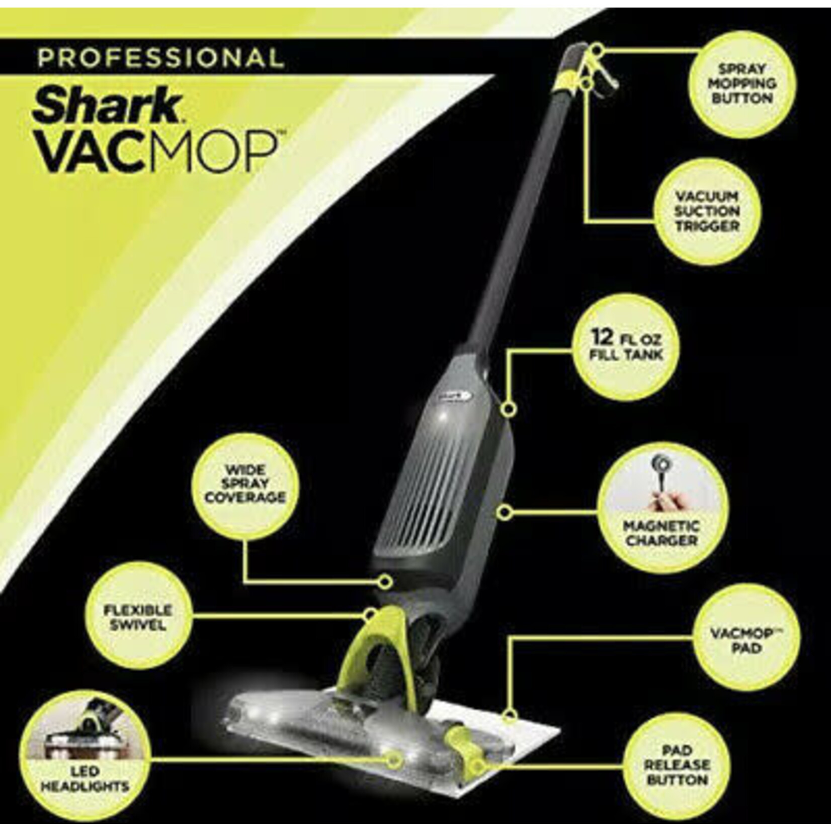 Shark VM252 Shark VACMOP™ Pro Cordless Hard Floor Vacuum Mop with Disposable VACMOP™ Pad - Charcoal Gray