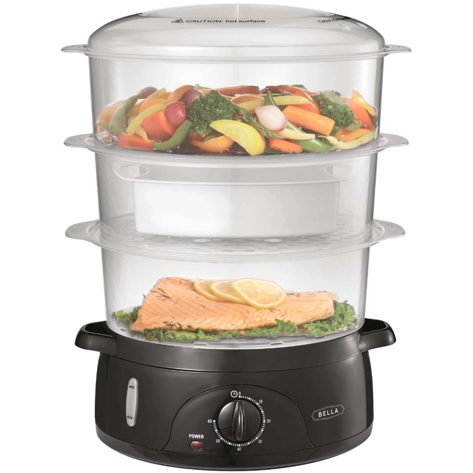 Bella Pro Series 14831 Bella - 9.5-Qt. 3-Tier Food Steamer - Black/Clear