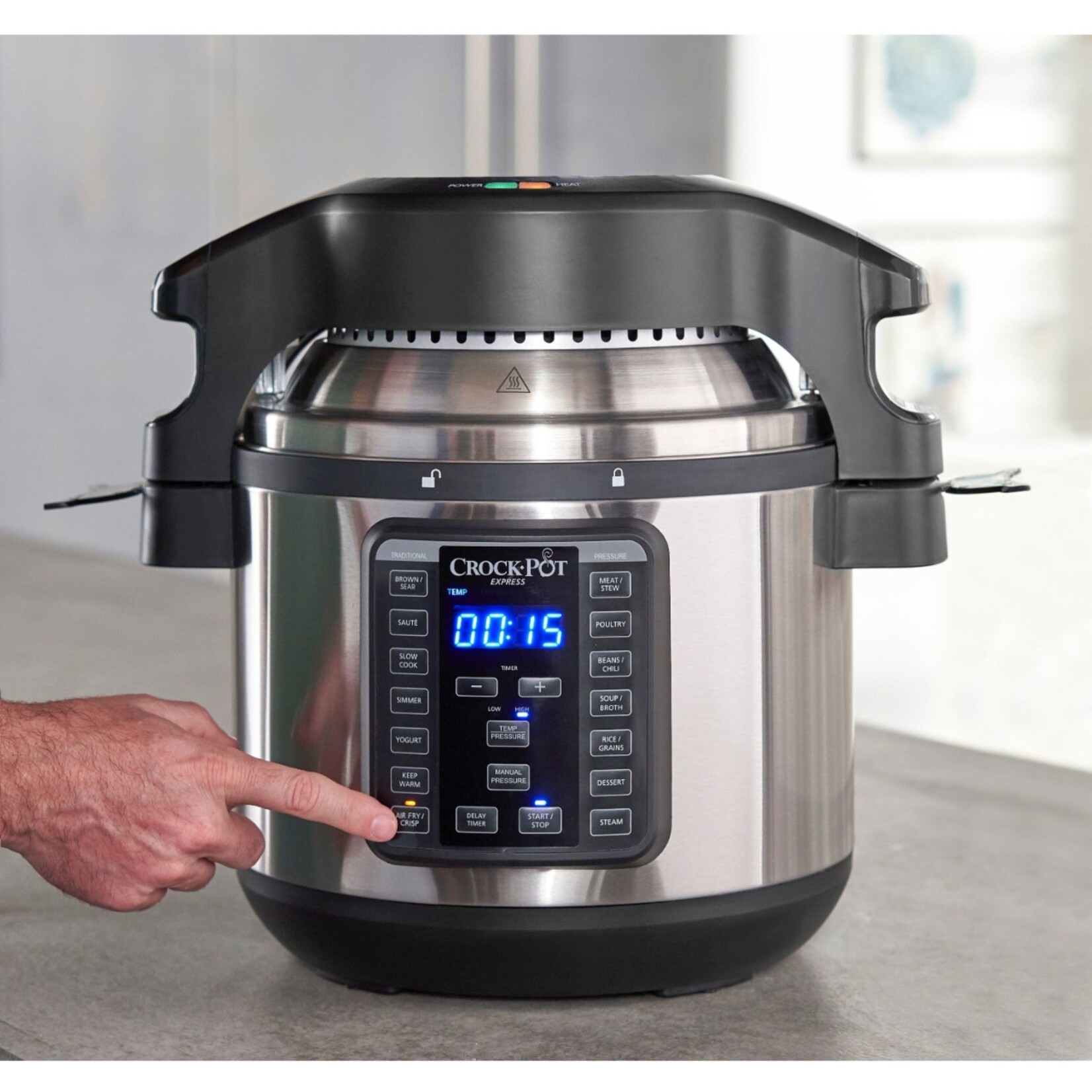 Crock-Pot® Crock-Pot - 8-Qt. Express Crock Programmable Slow Cooker and Pressure Cooker with Air Fryer Lid - Stainless Steel