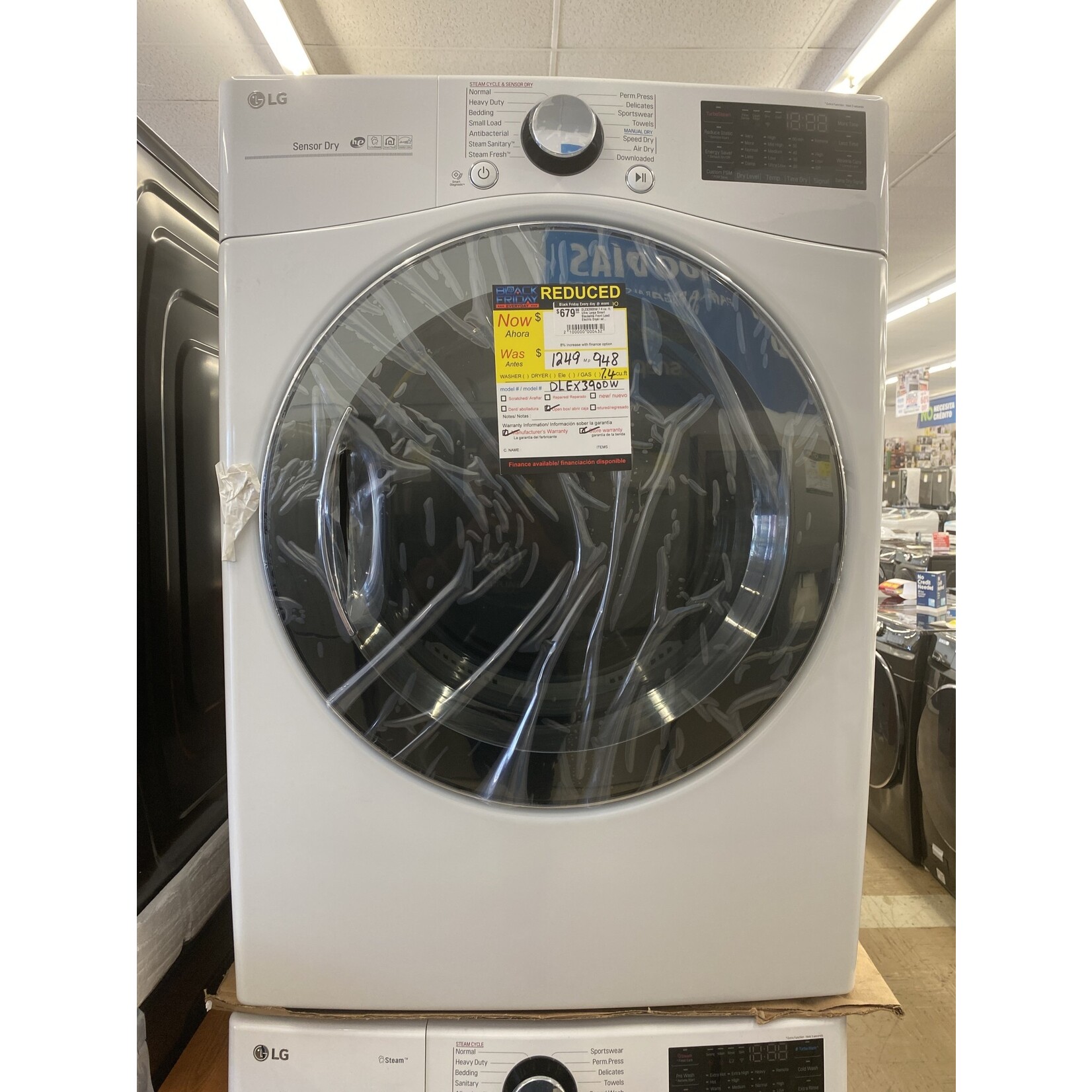 LG Electronics DLEX3900W 7.4 cu. ft. Ultra Large Smart Stackable Front Load Electric Dryer w/ TurboSteam, SensorDry, Pedestal Compatible in White