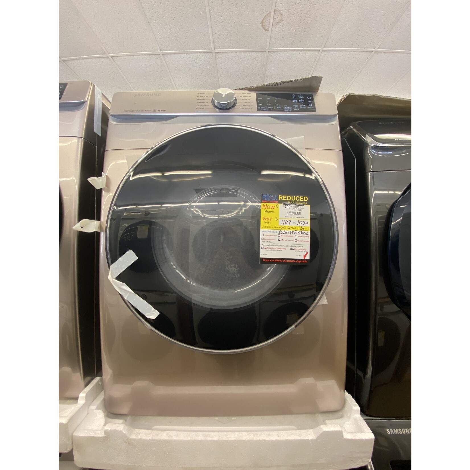 SAMSUNG DVE45R6300C 7.5 cu. ft. Champagne Electric Dryer with Steam Sanitize+, ENERGY STAR