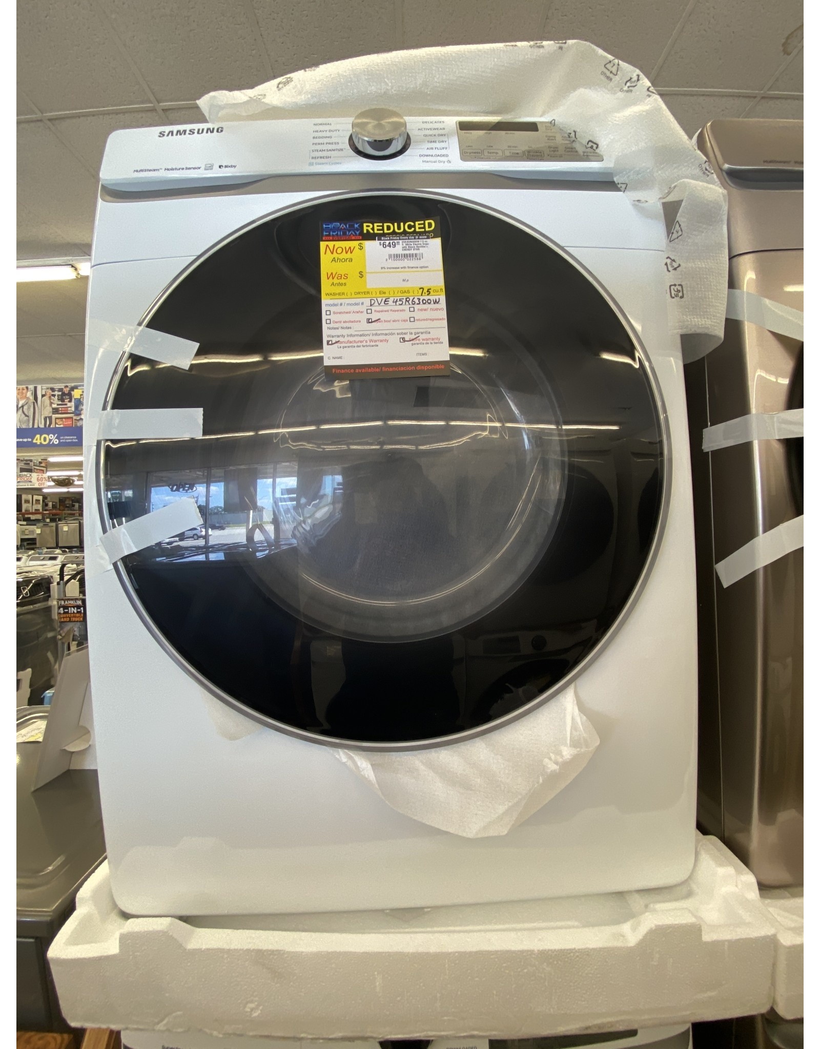 SAMSUNG DVE45R6300W 7.5 cu. ft. White Electric Dryer with Steam Sanitize+, ENERGY STAR
