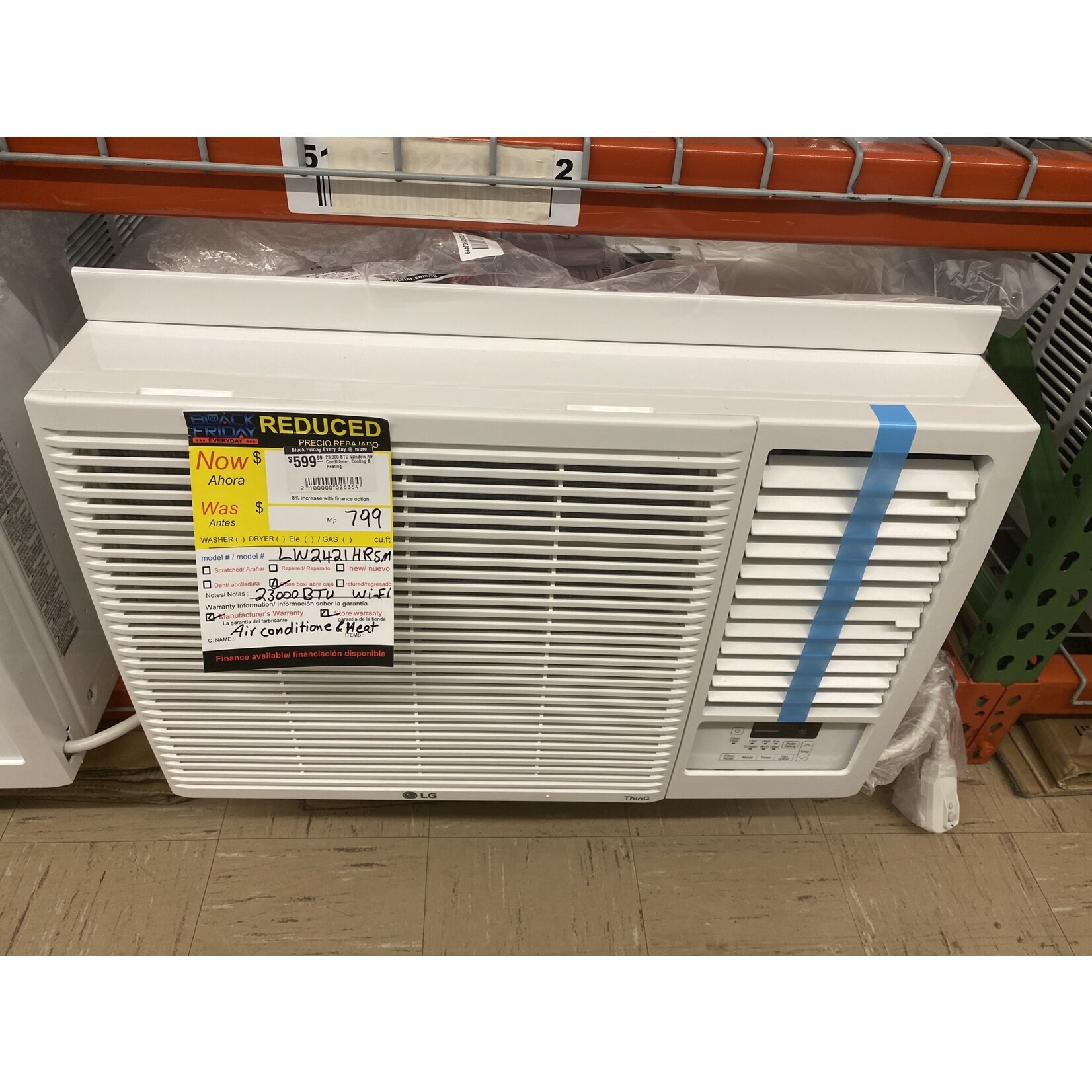 LG Electronics LW2416HR 23,000 BTU Window Air Conditioner, Cooling & Heating