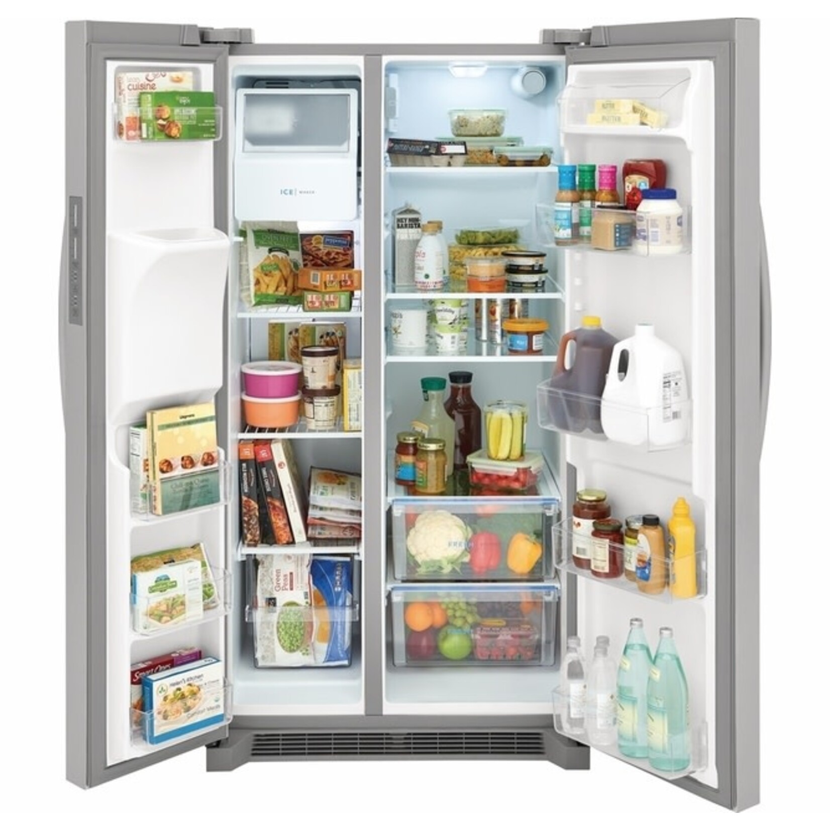 Frigidaire *FRSS2623AS 36 Inch Freestanding Side by Side Refrigerator with 25.6 cu. ft. Capacity, 3 Glass Shelves, External Water Dispenser, Crisper Drawer, Ice Maker, Automatic Defrost, in Stainless Steel