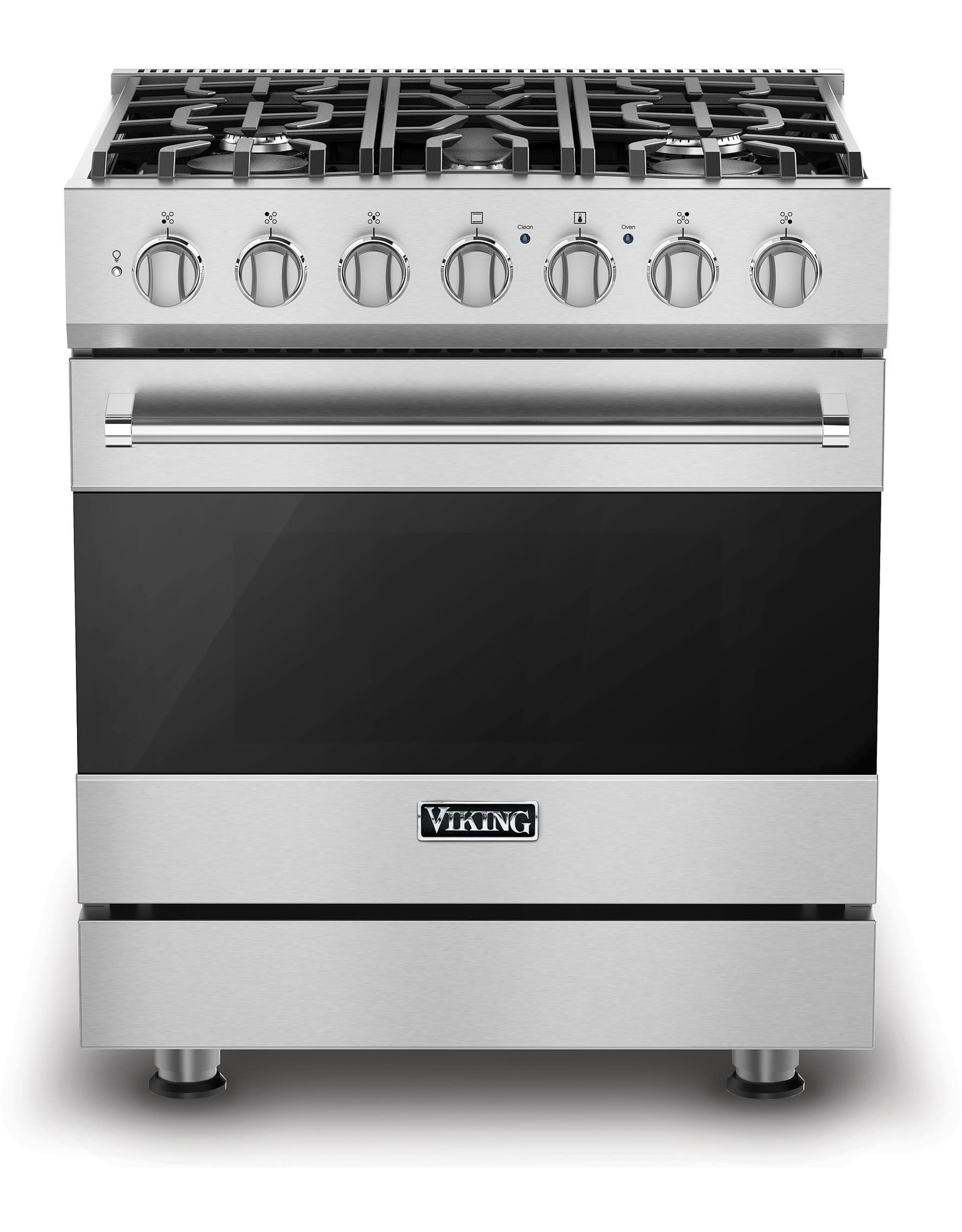 viking RVGR33025BSS 30 Inch Freestanding Gas Range with 5 Sealed Burners, 4 Cu. Ft. Oven Capacity, Continuous Grates, Self-Clean, SureSpark™ Ignition System, TruGlide™ Oven Racks, and ProFlow™ Convection Baffle: Stainless Steel, Natural Gas