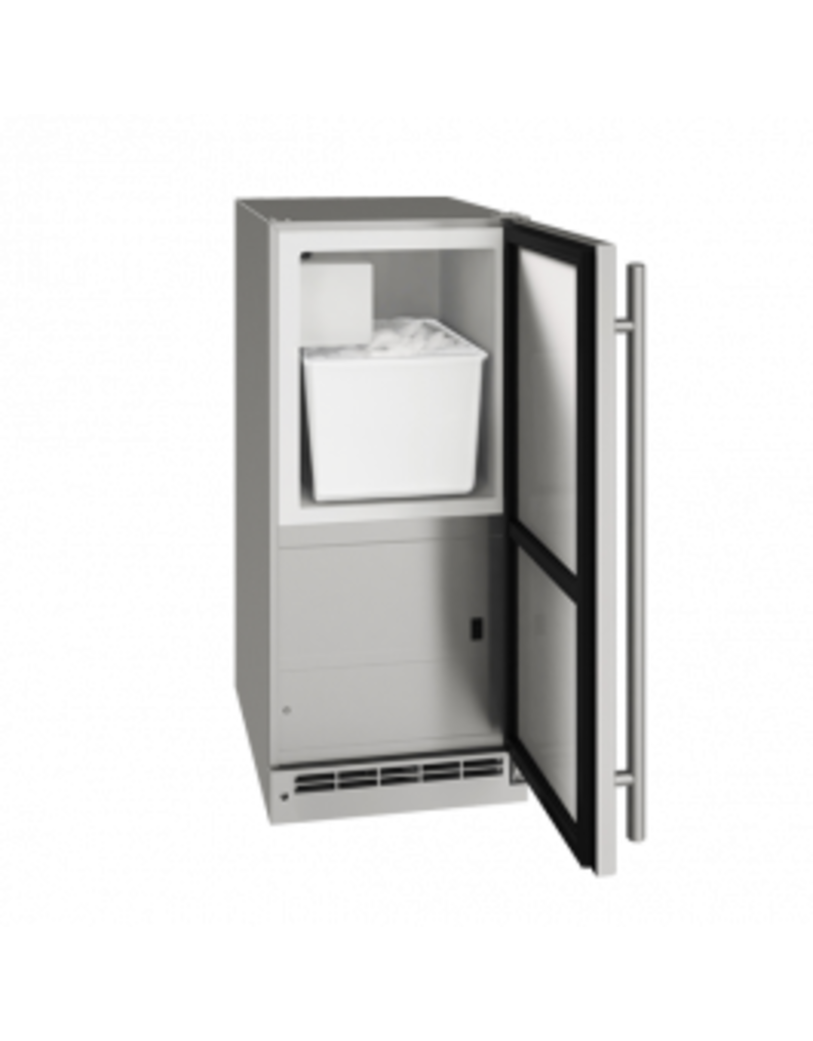 U-Line UOCR115-SS01A   Finish: Stainless Steel Solid Open U-Line 15 Inch Wide 25 Lbs. Storage Capacity Built-In or Free Standing Outdoor Ice Maker with 25 Lbs. Daily Ice Production
