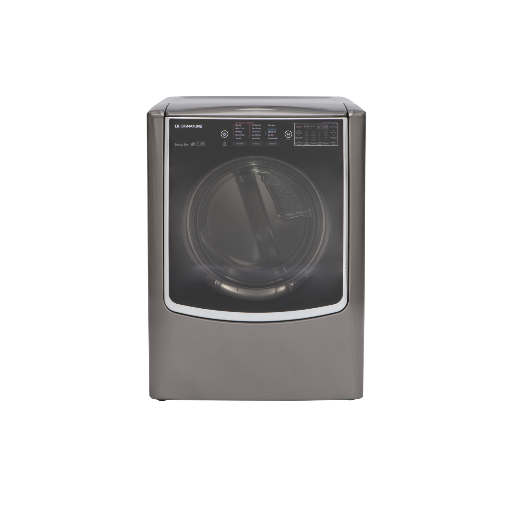 LG Electronics #DLEX9500K - LG 9.0 cu ft Mega Capacity Smart Front Control Electric Dryer w/ TurboSteam & Pedestal Compatible in Black Stainless Steel