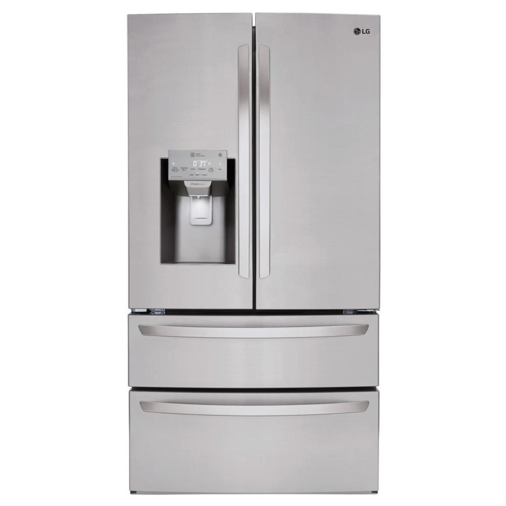 LG #LMXS28626S 27.8 cu. ft. 4 Door French Door Smart Refrigerator with 2 Freezer Drawers and Wi-Fi Enabled in Stainless Steel