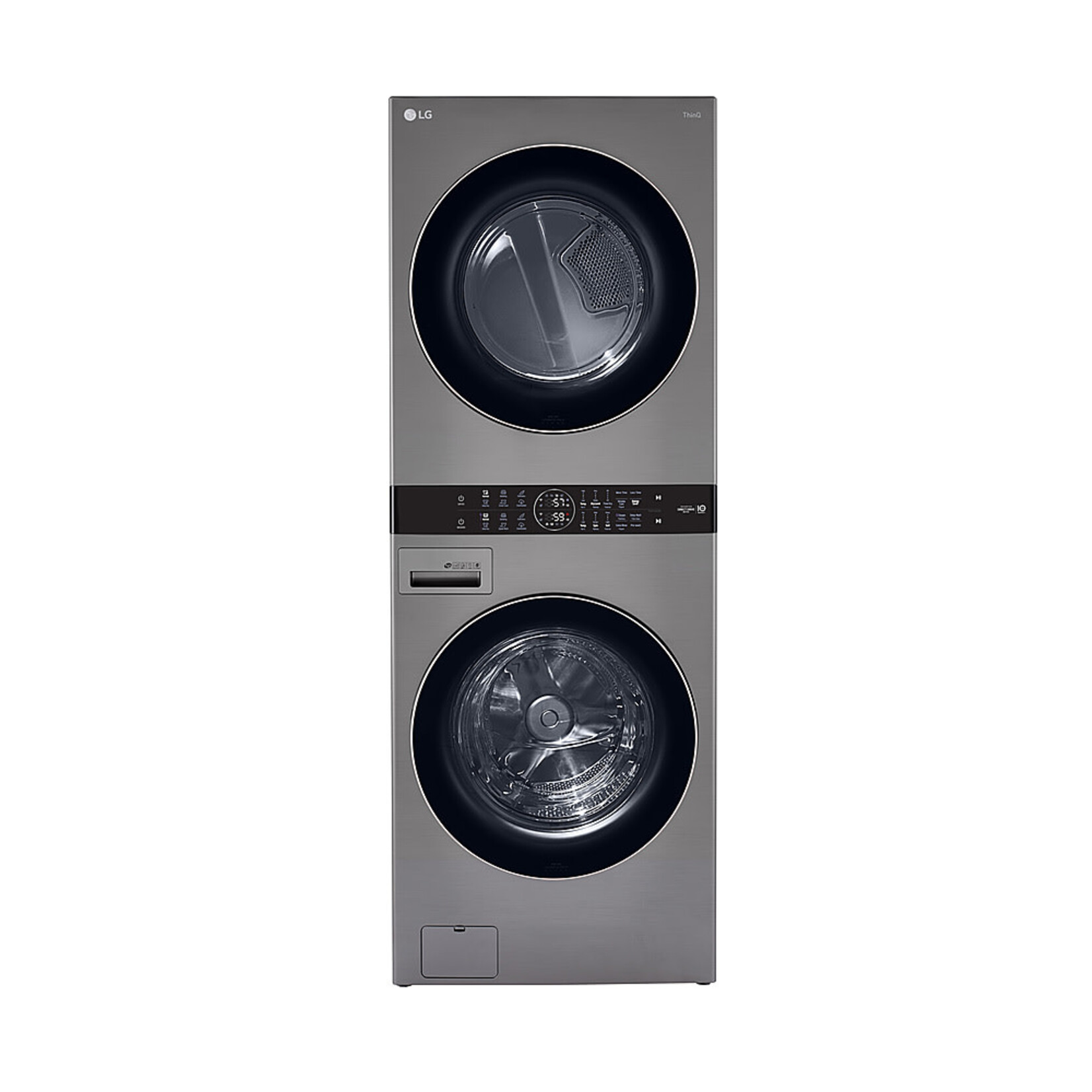 LG Electronics #WKE100HVA - LG Single Unit Front Load LG WashTower™ in Graphite Steel with Center Control™ 4.5 cu. ft. Washer and 7.4 cu. ft. Electric Dryer