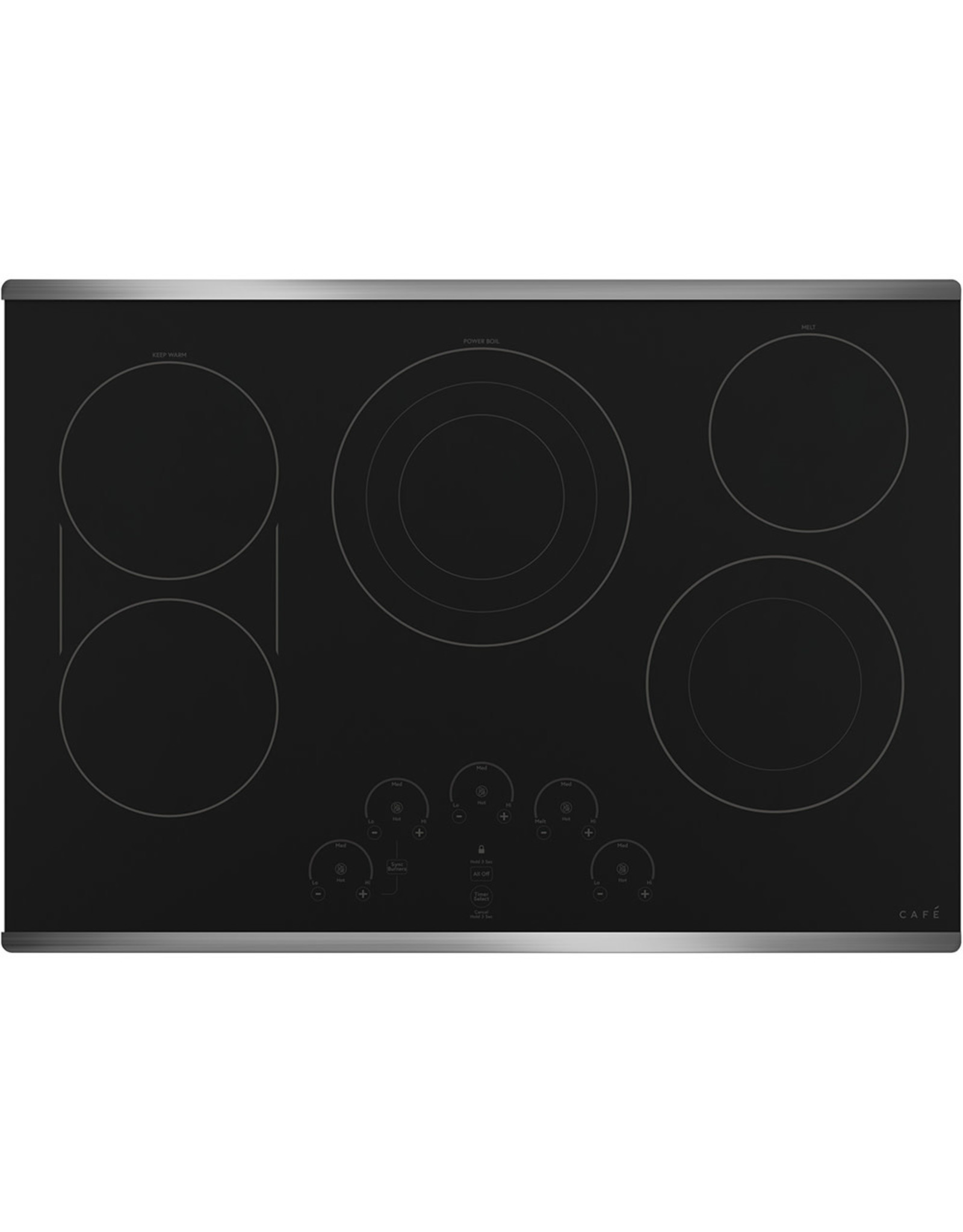 Cafe' CEP90302NSS 30 in. Radiant Electric Cooktop in Stainless Steel with 5 Elements Including Tri-Ring Power Boil Element