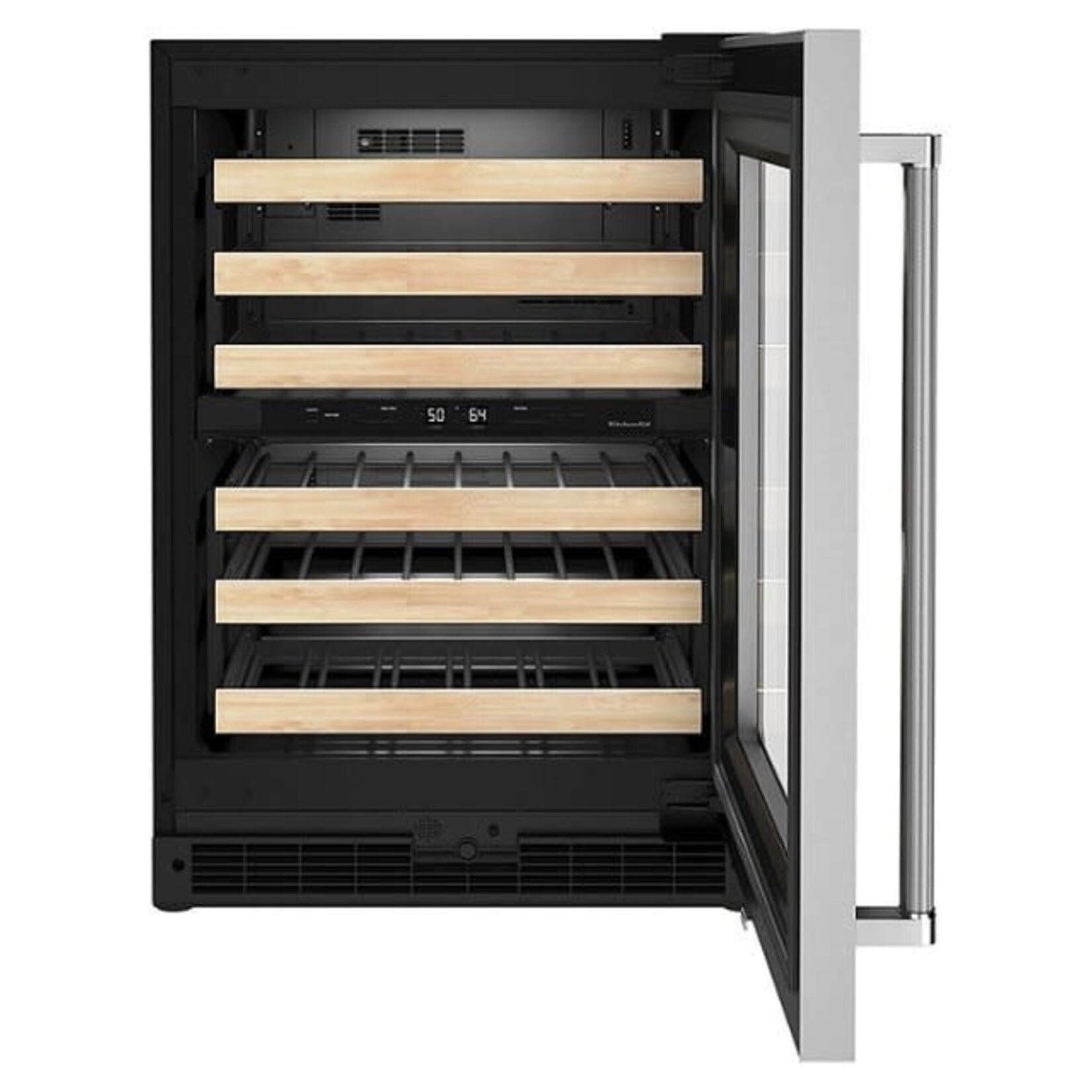 KitchenAid #Ck. KUWR214KSB 24 in. Dual Zone 46- Bottle Built-In Undercounter Wine Cooler in Black Cabinet with Stainless Door
