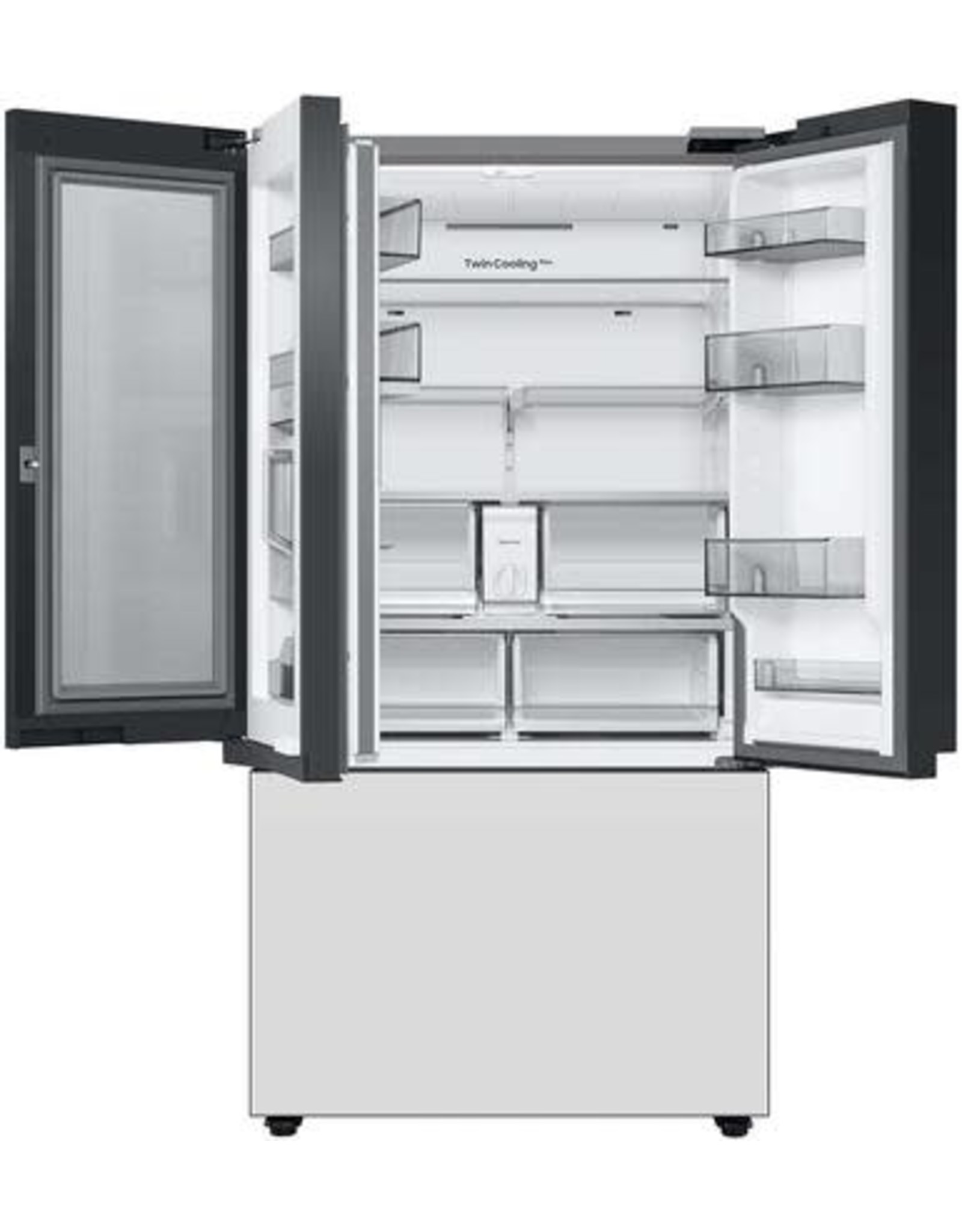 SAMSUNG Bespoke 30 cu. ft. 3-Door French Door Smart Refrigerator with Beverage Center in White Glass, Standard Depth
