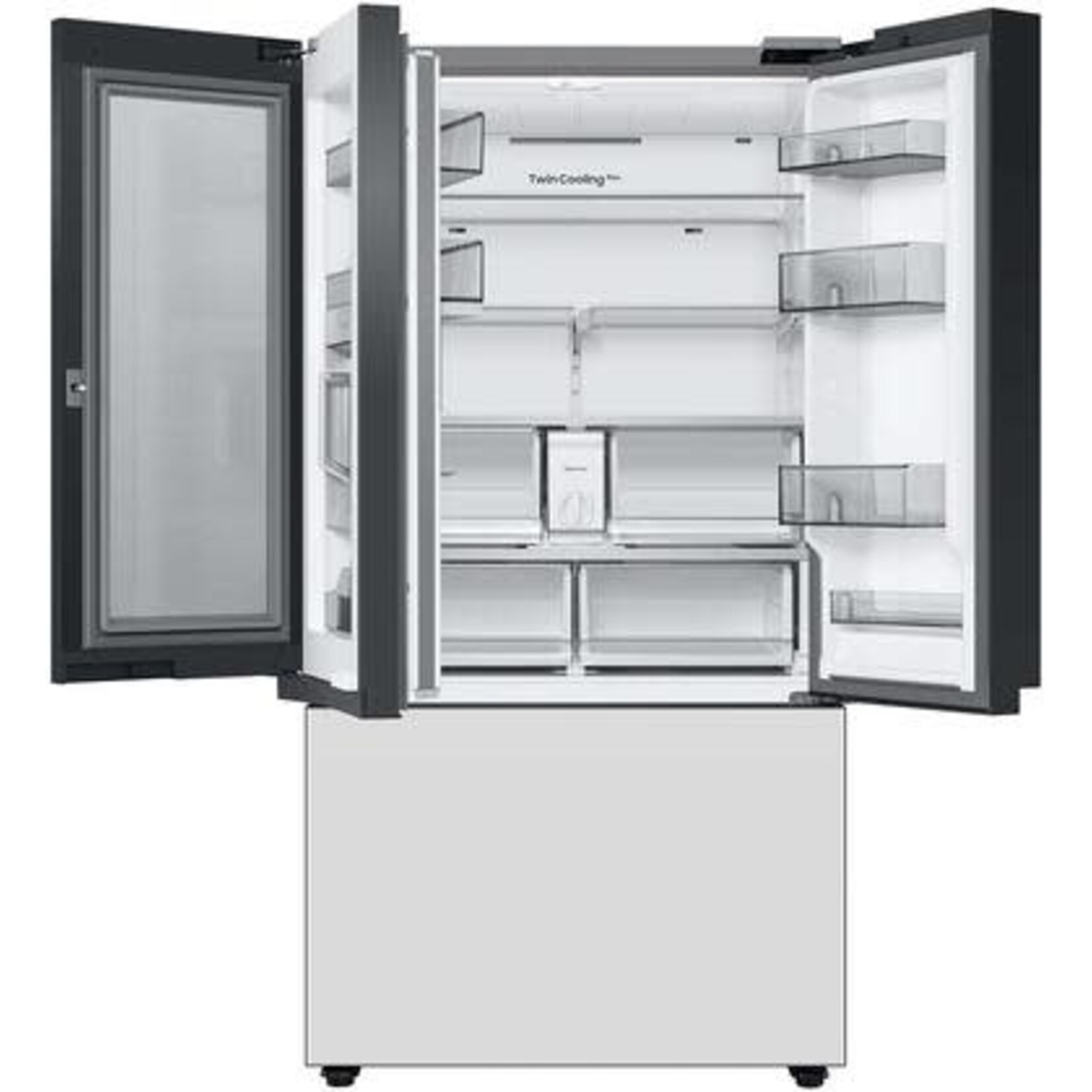 SAMSUNG #*RF30BB660012 Bespoke 30 cu. ft. 3-Door French Door Smart Refrigerator with Beverage Center in White Glass, Standard Depth