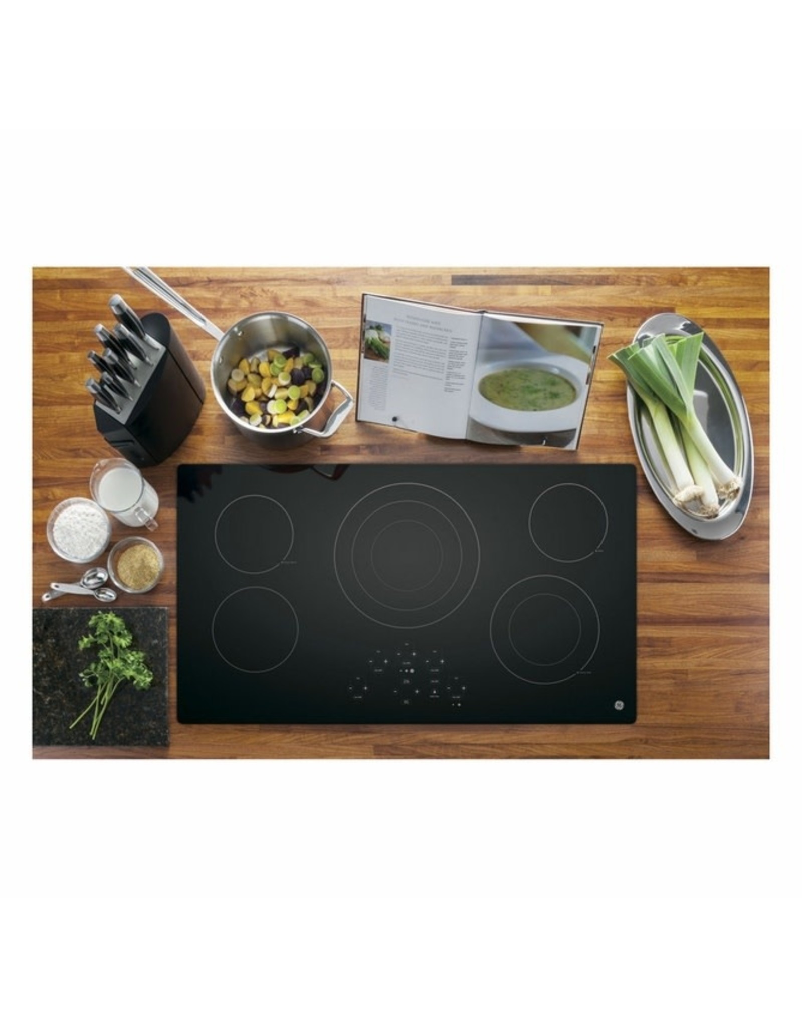 GE JP5036DJBB 36 in. Radiant Electric Cooktop in Black with 5 Elements Including Power Boil