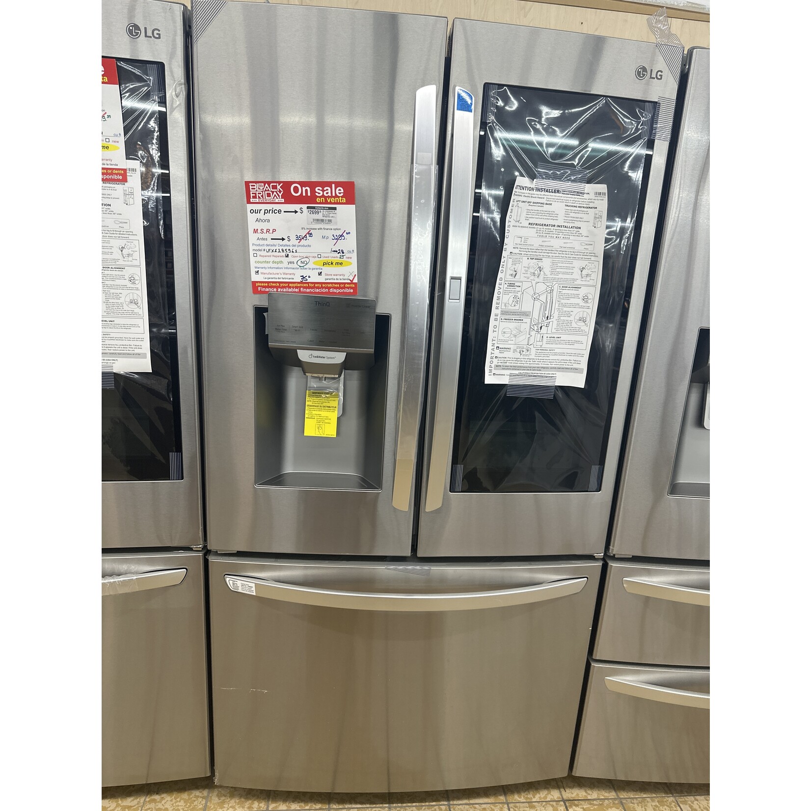 LG Electronics #LFXS28596S LG 28 cu. ft. 3 Door French Door Smart Refrigerator with InstaView Door-in-Door in PrintProof Stainless Steel
