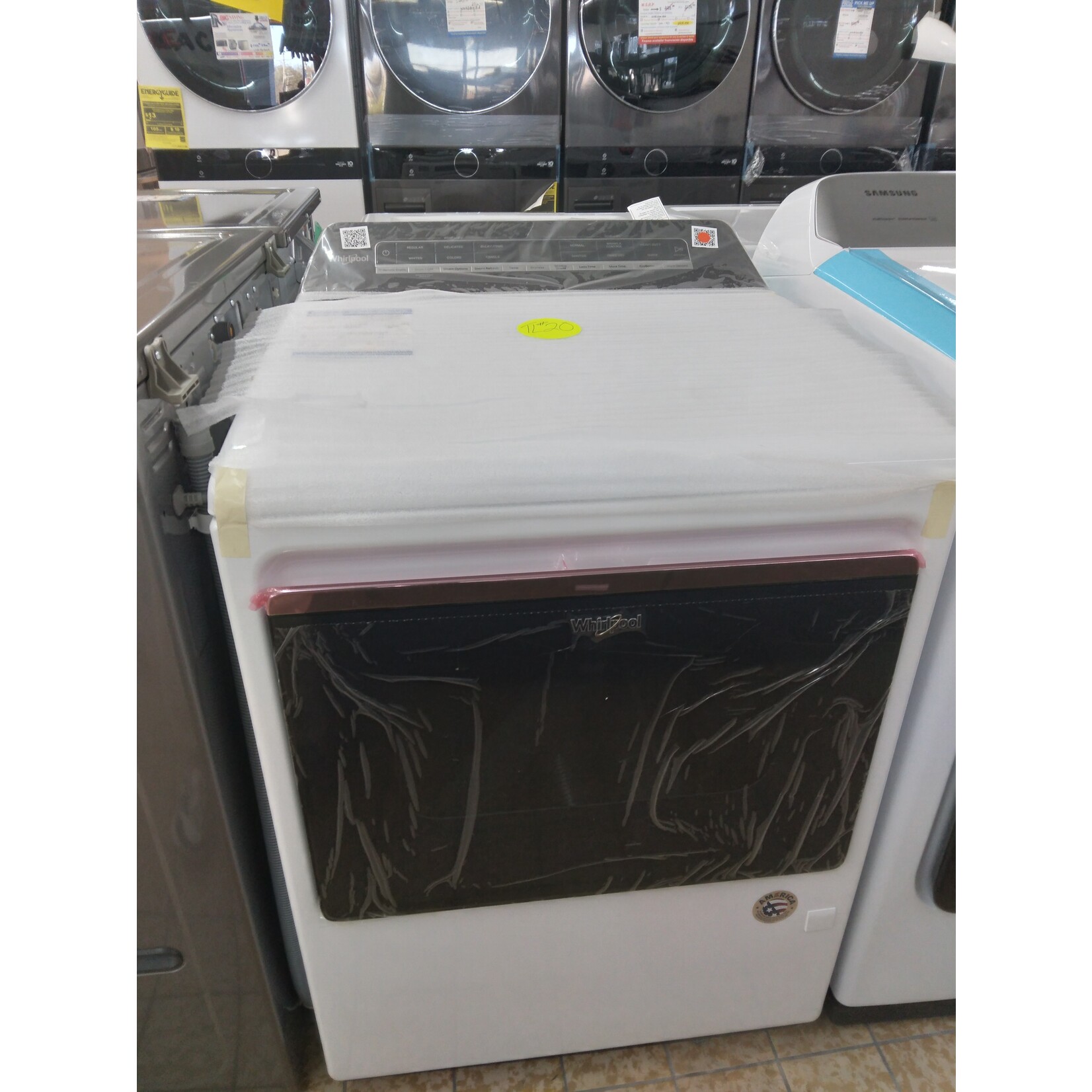Whirlpool #WGD7120HW 7.4 cu. ft. 120-Volt Smart Gas Vented Dryer in White with a Hamper Door and Steam, ENERGY STAR