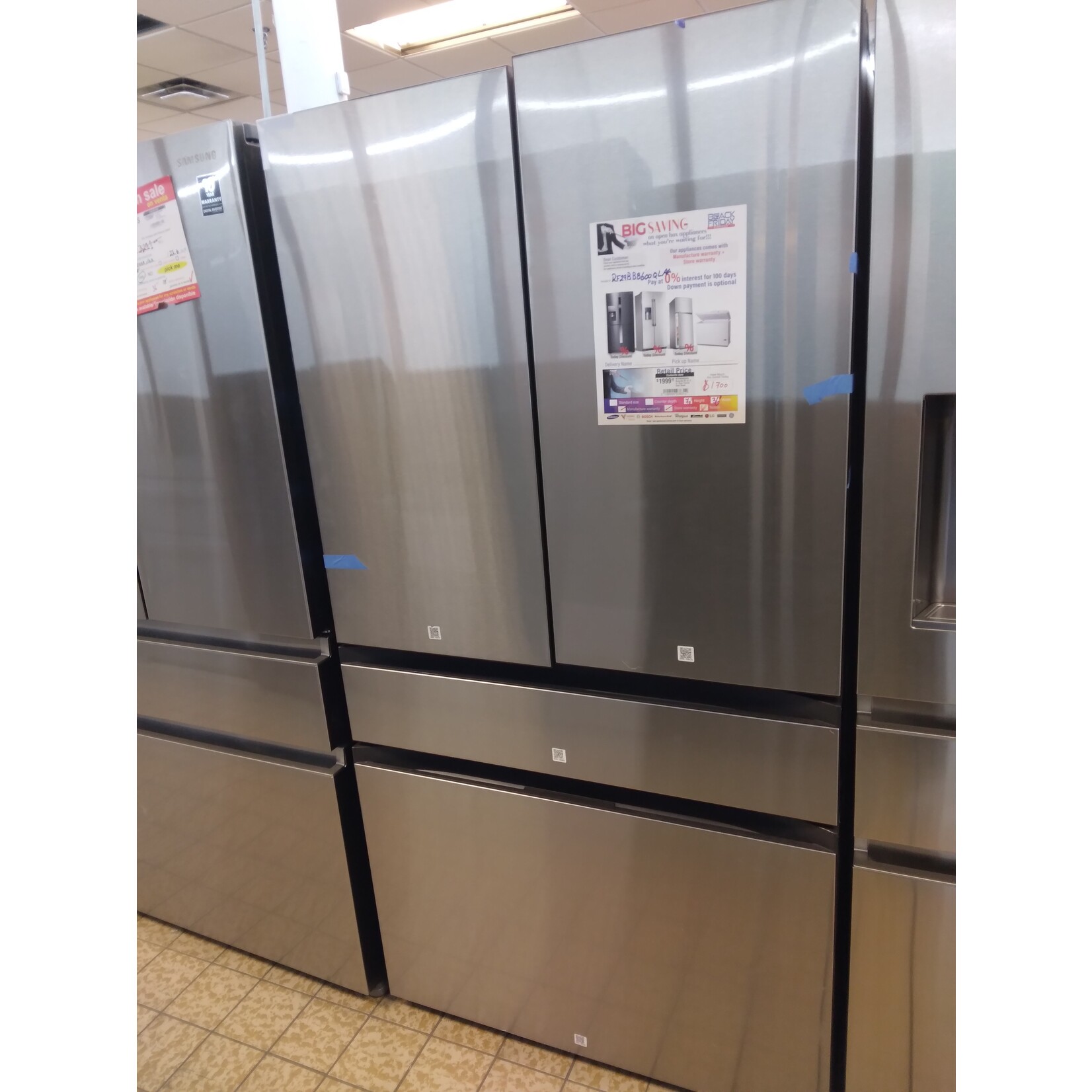 SAMSUNG RF29BB8600QL Bespoke 29 cu. ft. 4-Door French Door Smart Refrigerator with Beverage Center in Stainless Steel, Standard Depth
