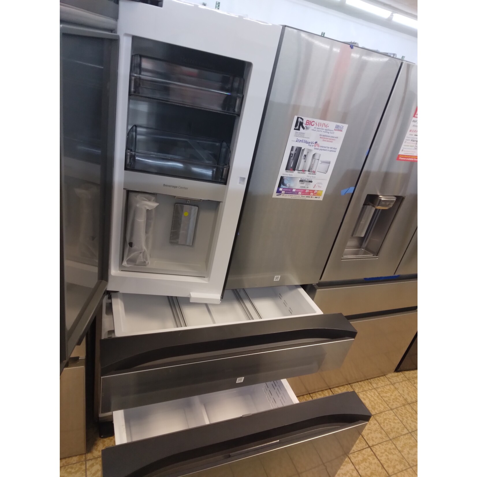 SAMSUNG RF29BB8600QL Bespoke 29 cu. ft. 4-Door French Door Smart Refrigerator with Beverage Center in Stainless Steel, Standard Depth