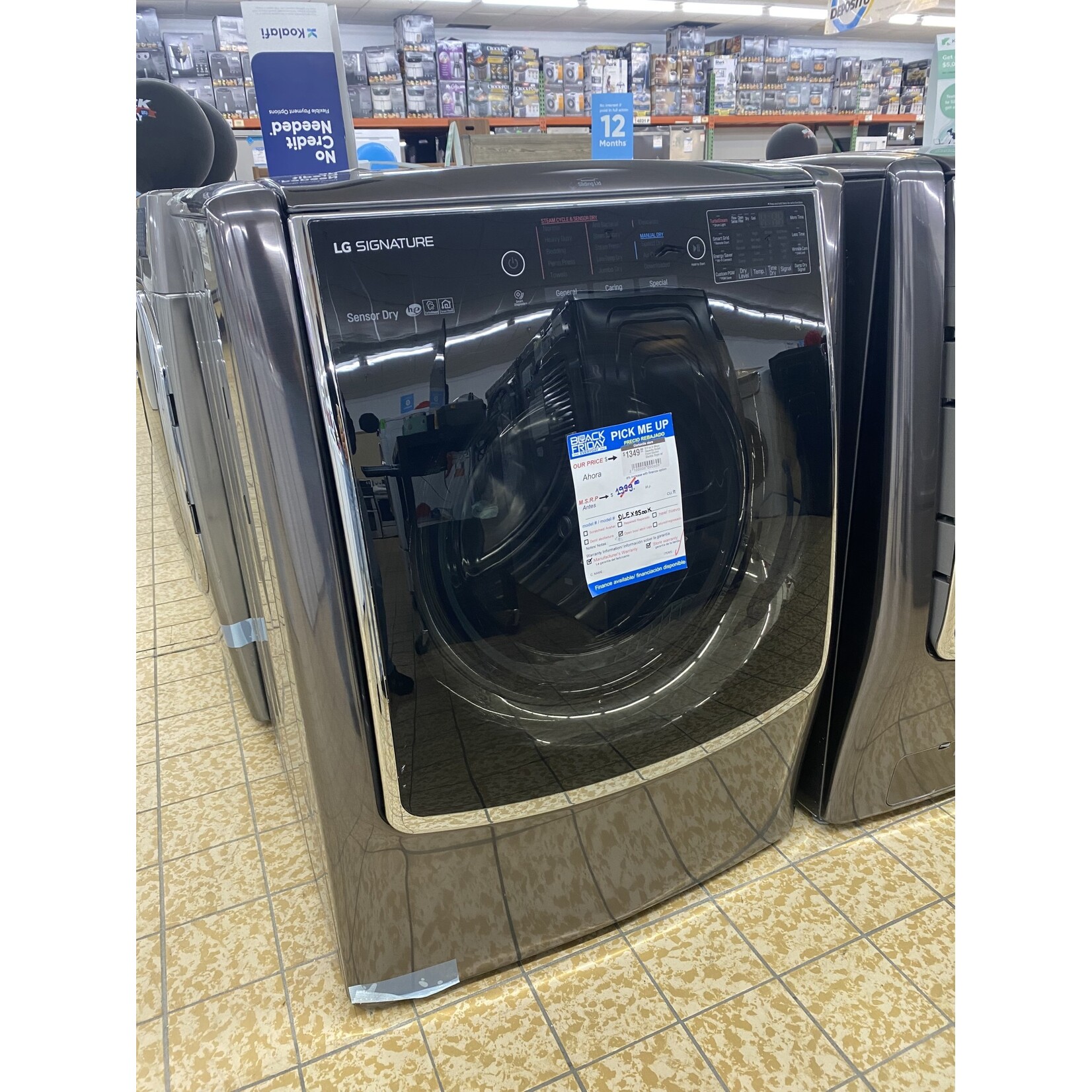 LG Electronics #DLEX9500K - LG 9.0 cu ft Mega Capacity Smart Front Control Electric Dryer w/ TurboSteam & Pedestal Compatible in Black Stainless Steel