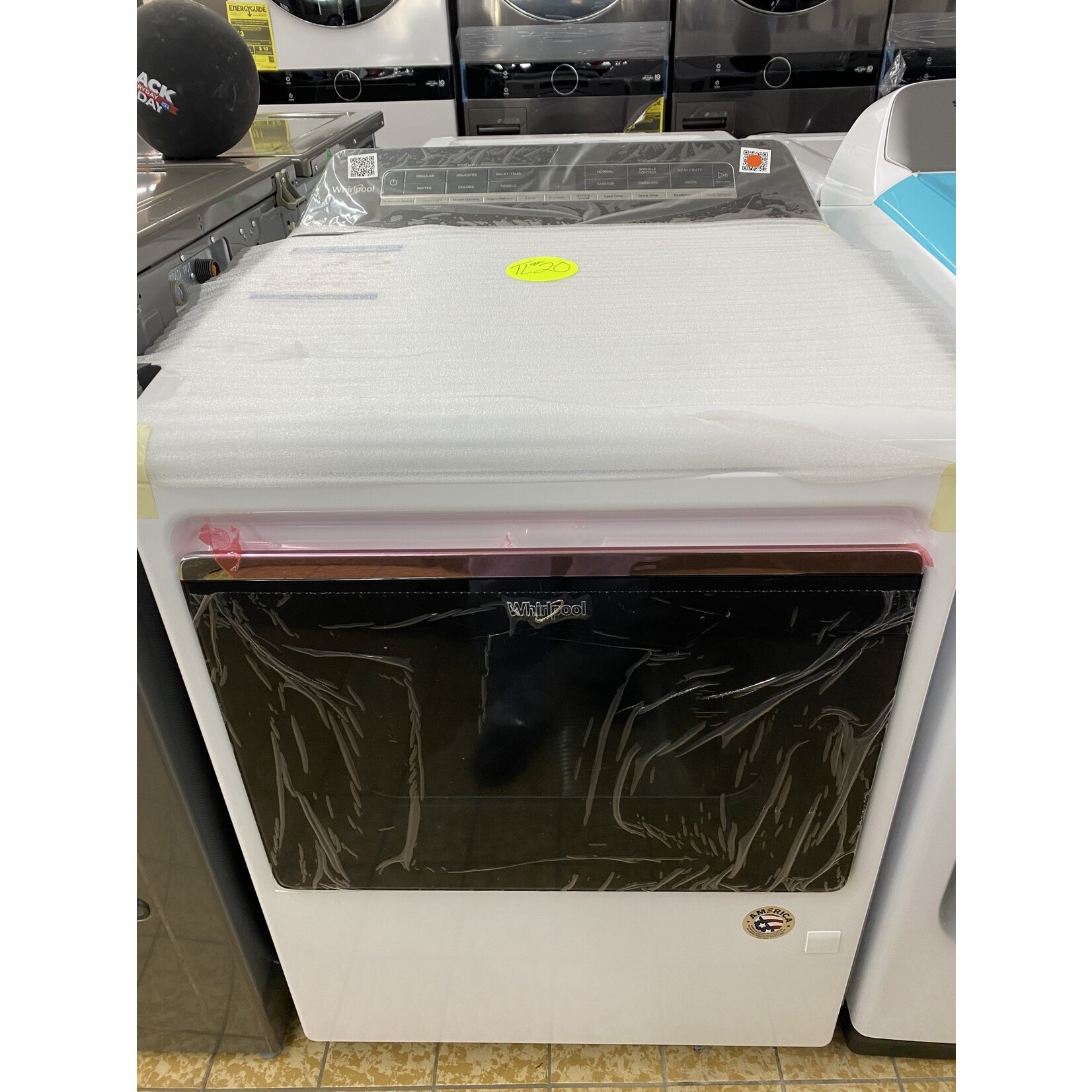 Whirlpool #WGD7120HW 7.4 cu. ft. 120-Volt Smart Gas Vented Dryer in White with a Hamper Door and Steam, ENERGY STAR