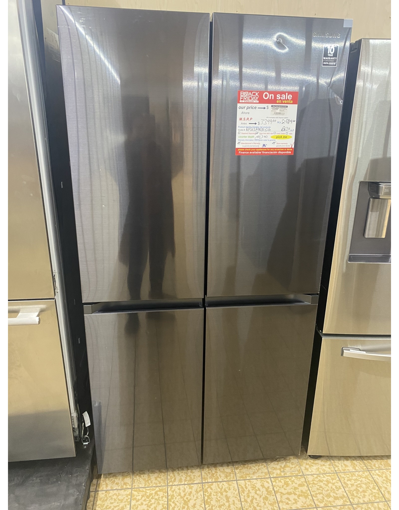 SAMSUNG RF23A9071SG 23 cu. ft. 4-Door Flex French Door Refrigerator in Fingerprint Resistant Black Stainless, Counter Depth