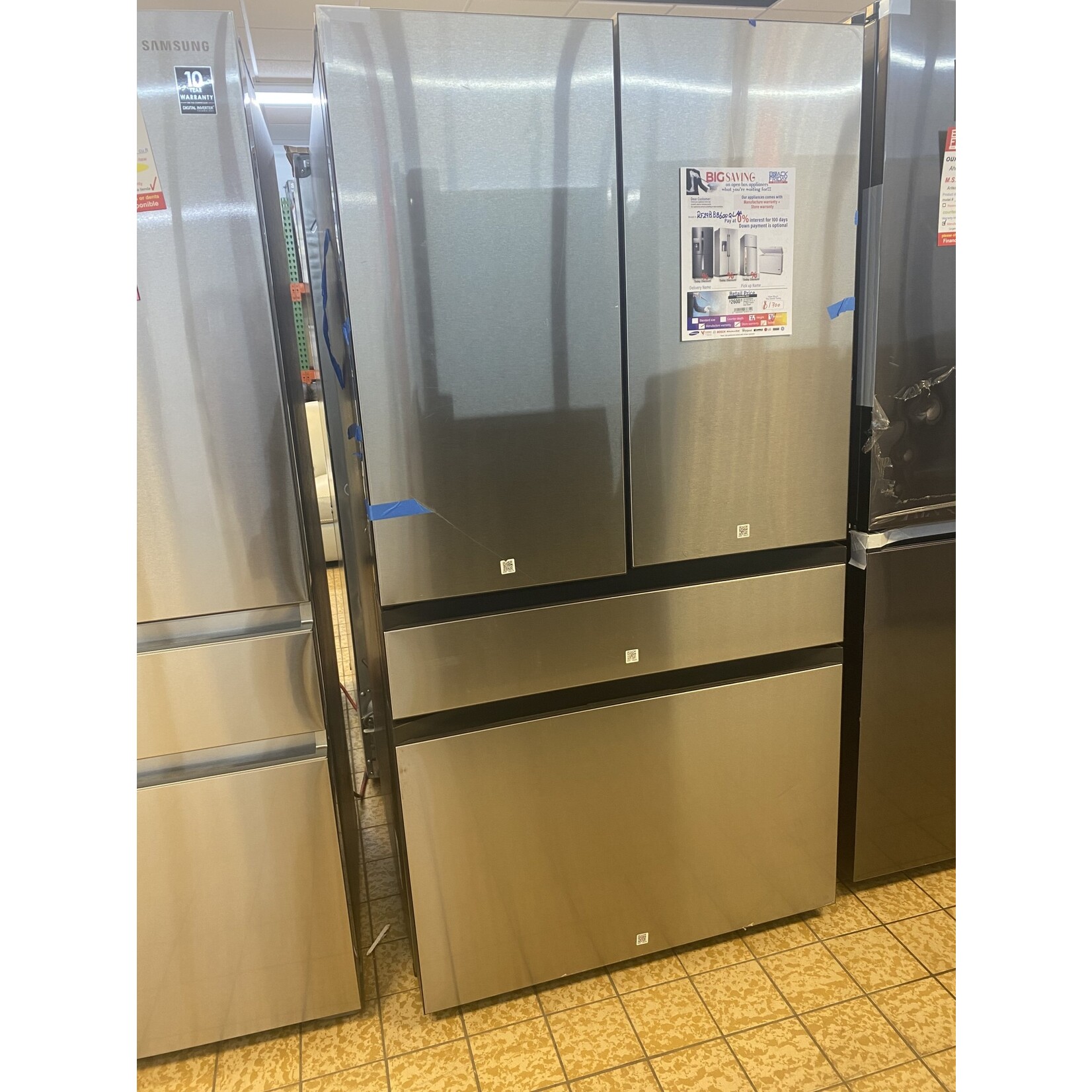 SAMSUNG RF29BB8600QL Bespoke 29 cu. ft. 4-Door French Door Smart Refrigerator with Beverage Center in Stainless Steel, Standard Depth