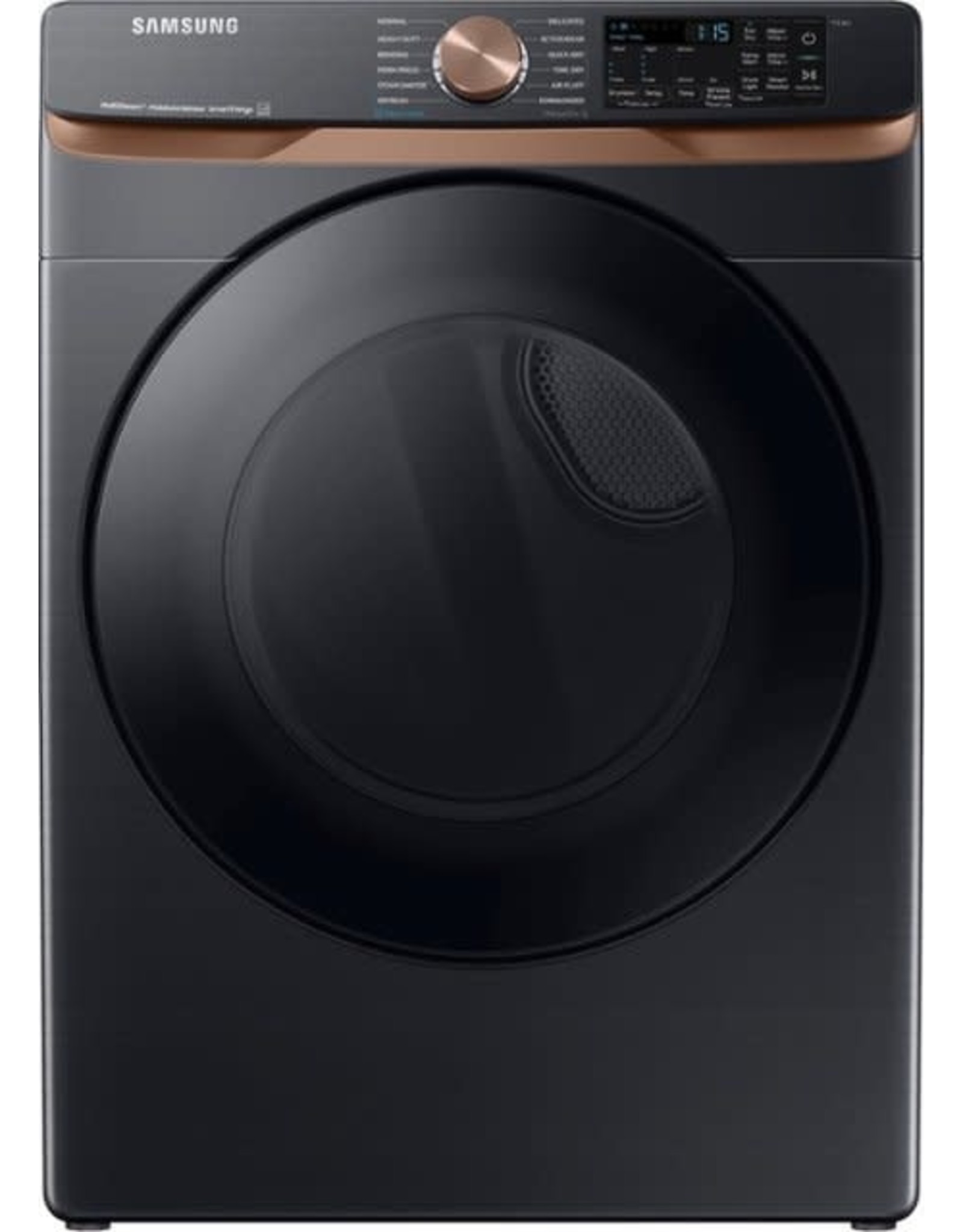 Samsung 7.5-cu ft Reversible Side Swing Door Stackable Steam Cycle Smart Gas Dryer (Brushed Black) ENERGY STAR