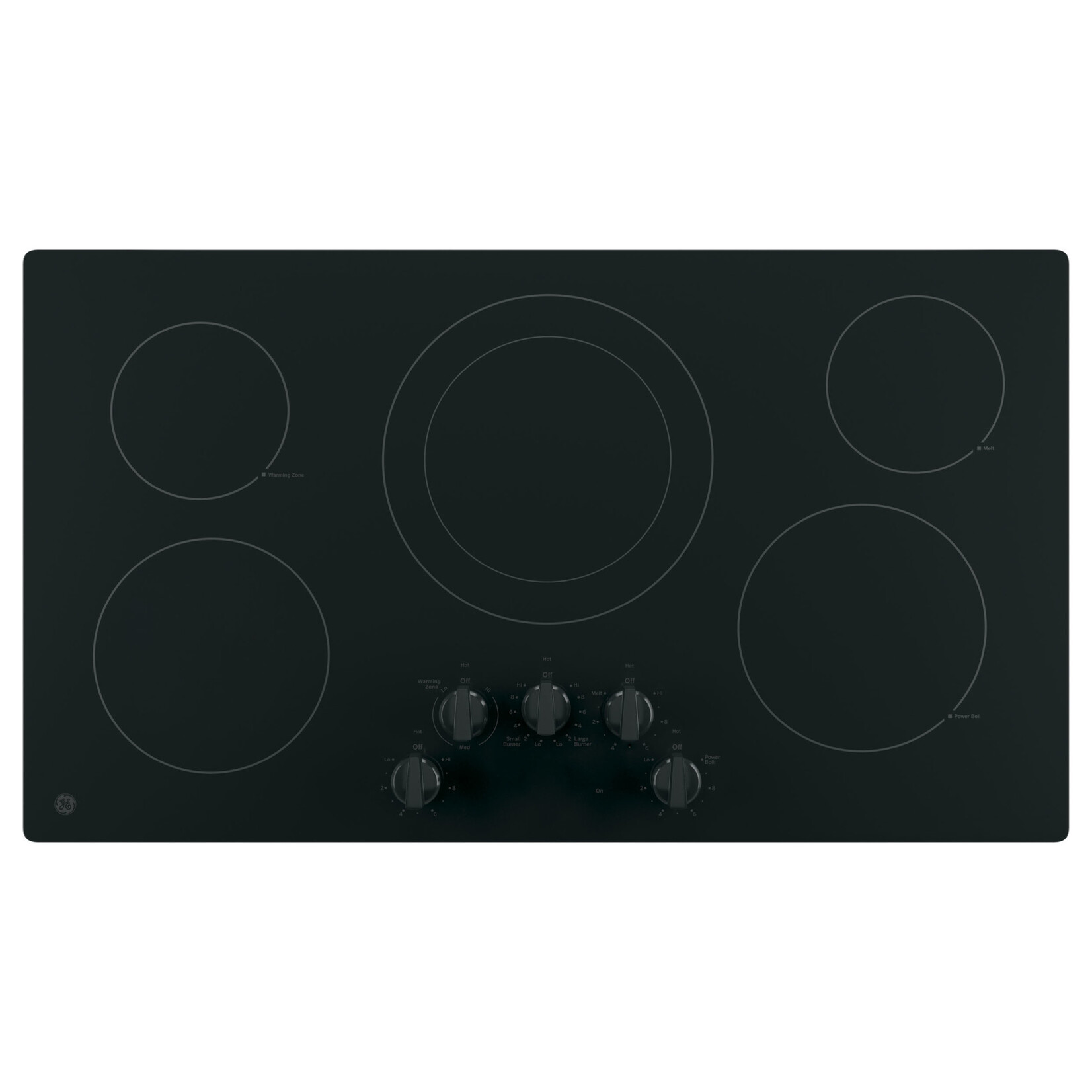 GE JP3036DLBB 36 in. 5 Burner Element Radiant Electric Cooktop Built-in Knob Control in Black