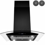 *RH0480  AKDY 30 in. 343 CFM Convertible Kitchen Island Mount Range Hood in Black Painted Stainless Steel with Tempered Glass