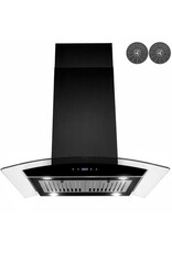 AKDY RH0480  AKDY 30 in. 343 CFM Convertible Kitchen Island Mount Range Hood in Black Painted Stainless Steel with Tempered Glass
