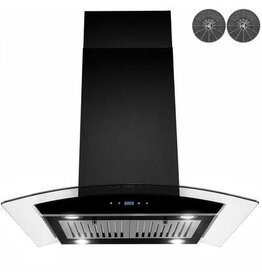 AKDY RH0480  AKDY 30 in. 343 CFM Convertible Kitchen Island Mount Range Hood in Black Painted Stainless Steel with Tempered Glass