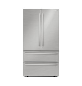 SJG2351FS 36 Inch French 4-Door Counter Depth Refrigerator with 22.5 Cu. Ft. Capacity, Adjustable Slide-In Shelf, Humidity-Controlled Crisper Drawers, Interior Automatic Ice Maker, NSF Certified, and Energy Star Certified