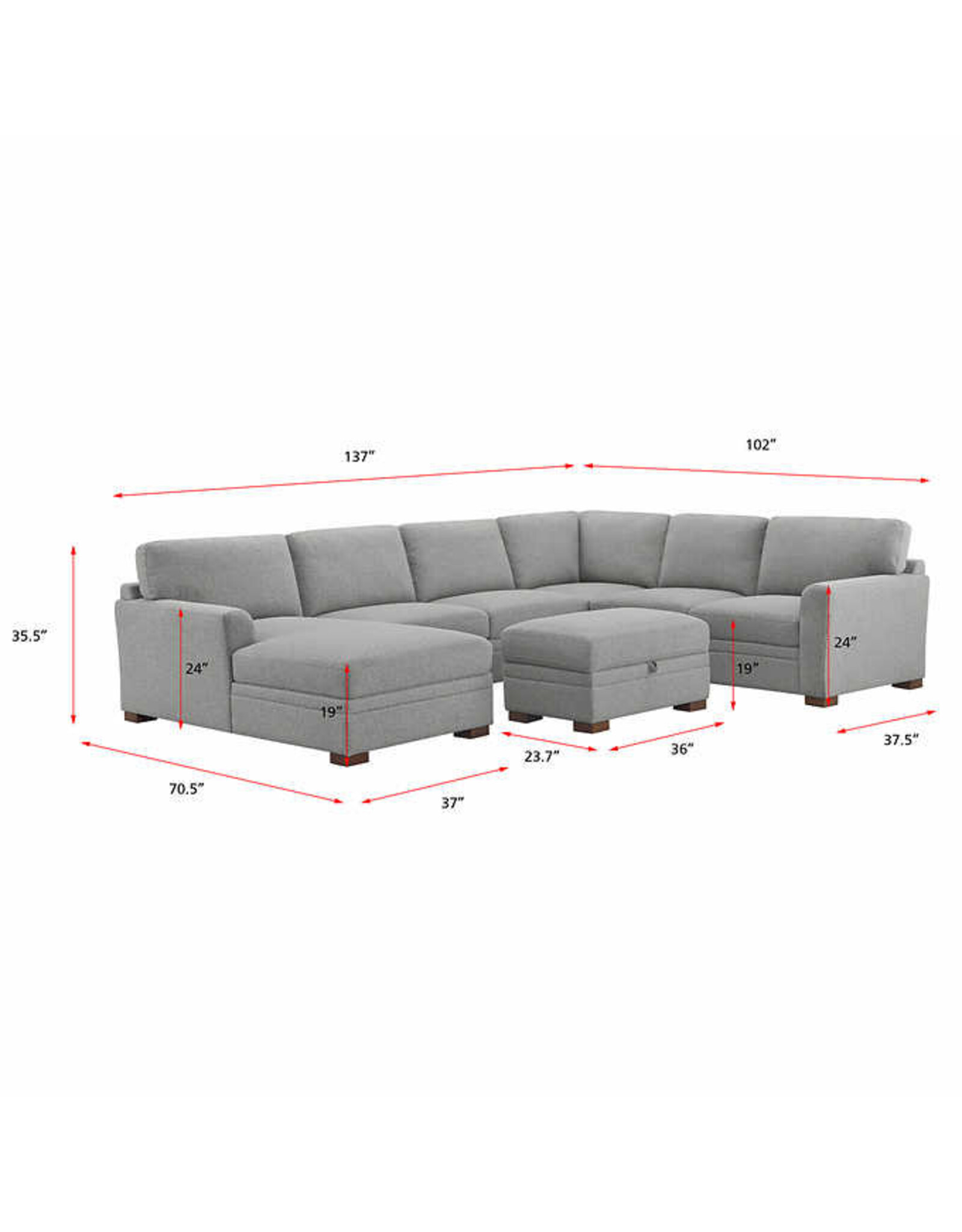 1644998 Thomasville Langdon Fabric Sectional with Storage Ottoman