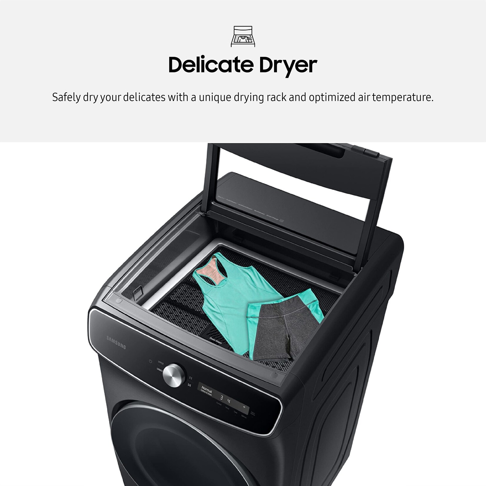 SAMSUNG DVE60A9900V 7.5 cu. ft. Smart High-Efficiency Vented Electric Dryer with FlexDry and Super Speed Dry in Brushed Black