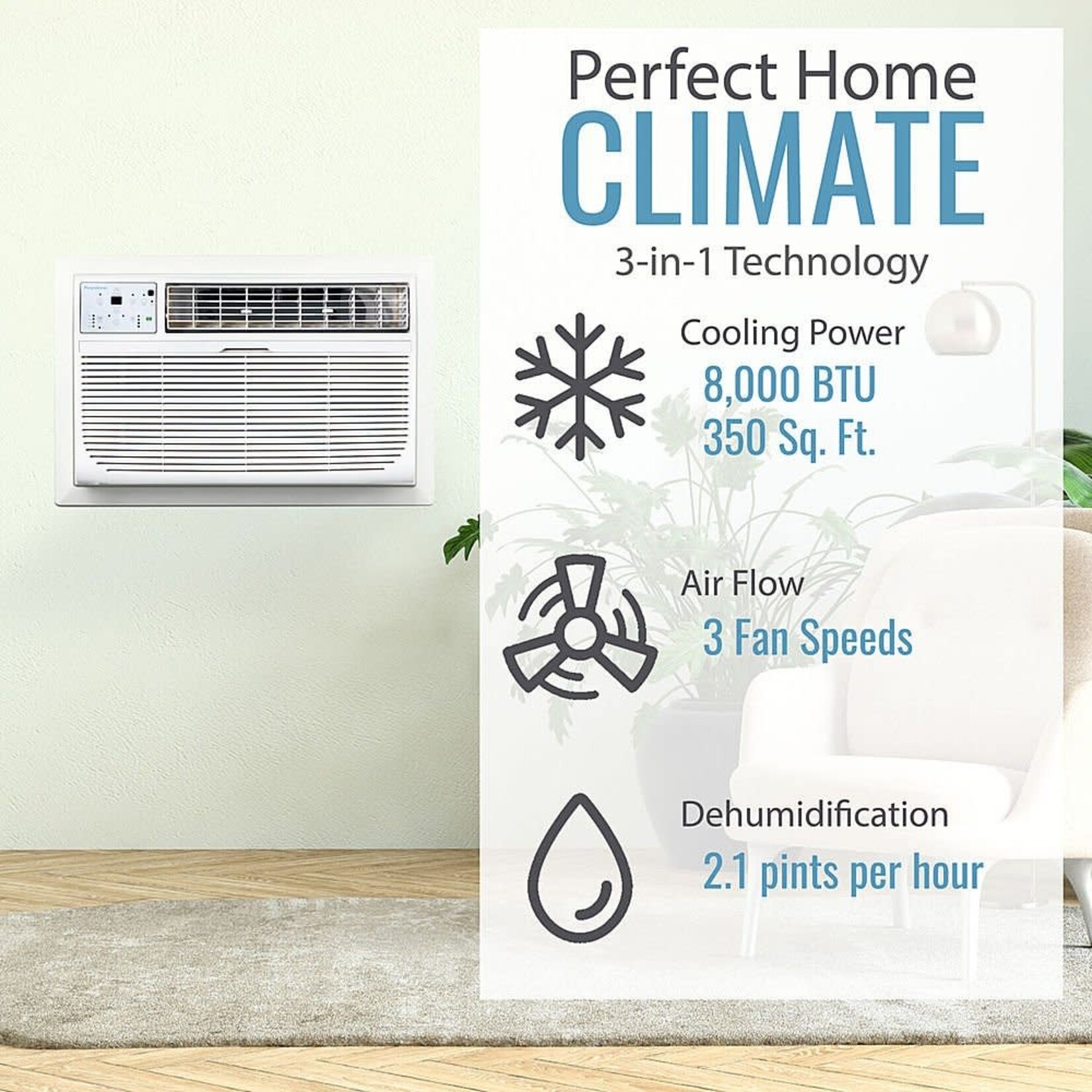 #KSTAT08-1C Keystone 8,000 BTU 115V Through-The-Wall AC Remote Dehumidifier Sleep Mode 24H Timer for Rooms up to 350 sq. ft.