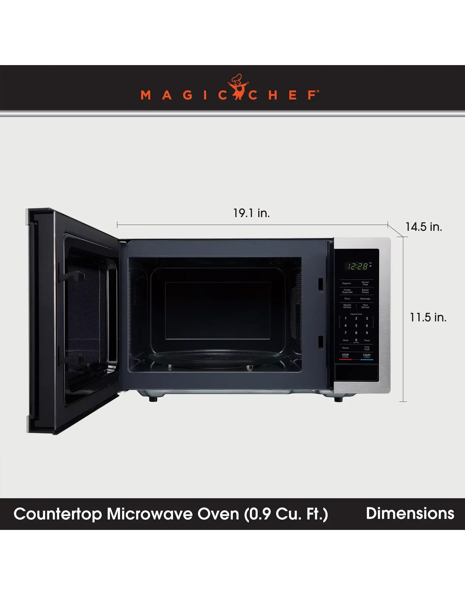 MAGIC CHEF Magic Chef MC99MST Countertop Microwave Oven, 900 Watts, Stainless Steel