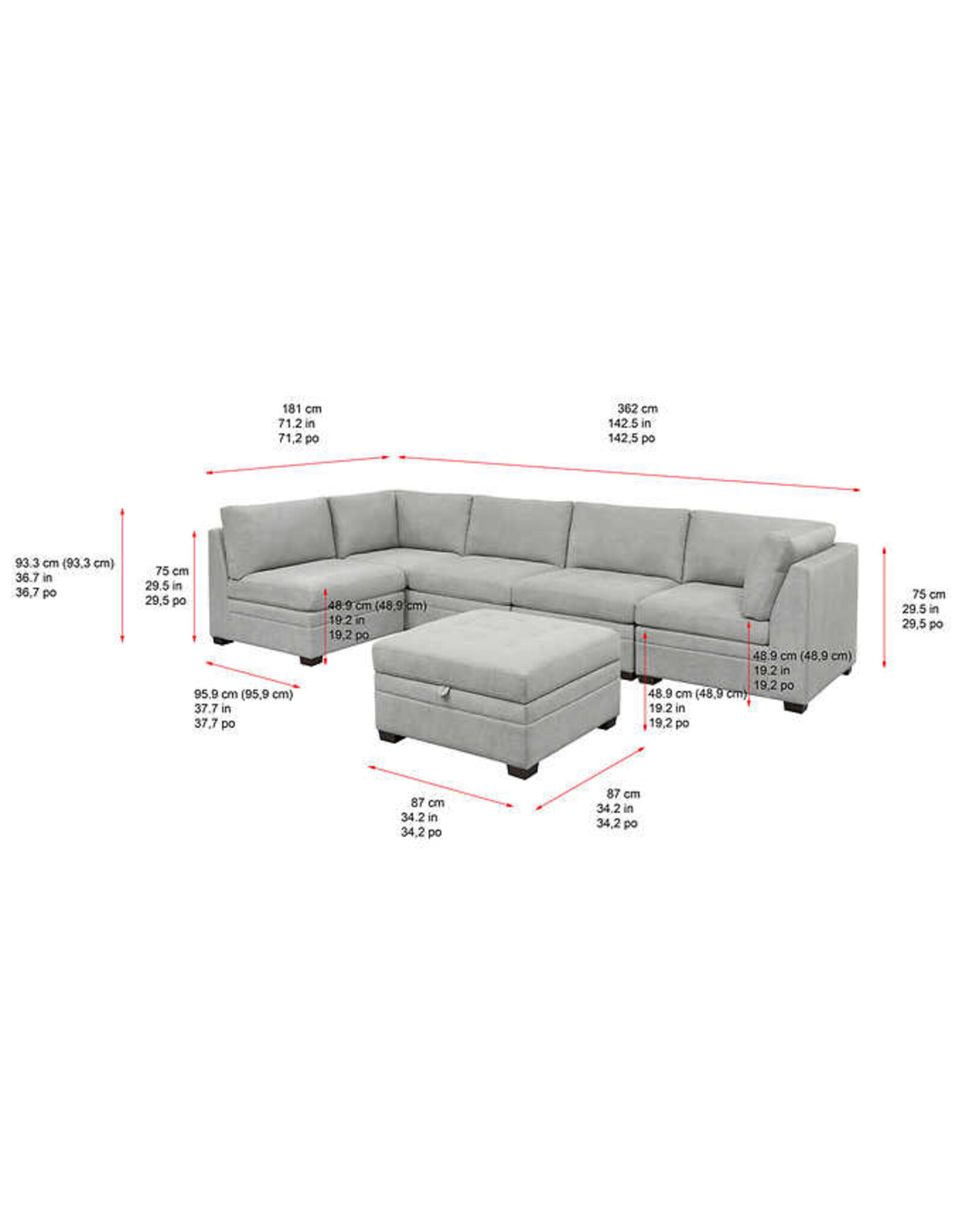 Thomasville Tisdale Modular Fabric Sectional with Storage Ottoman