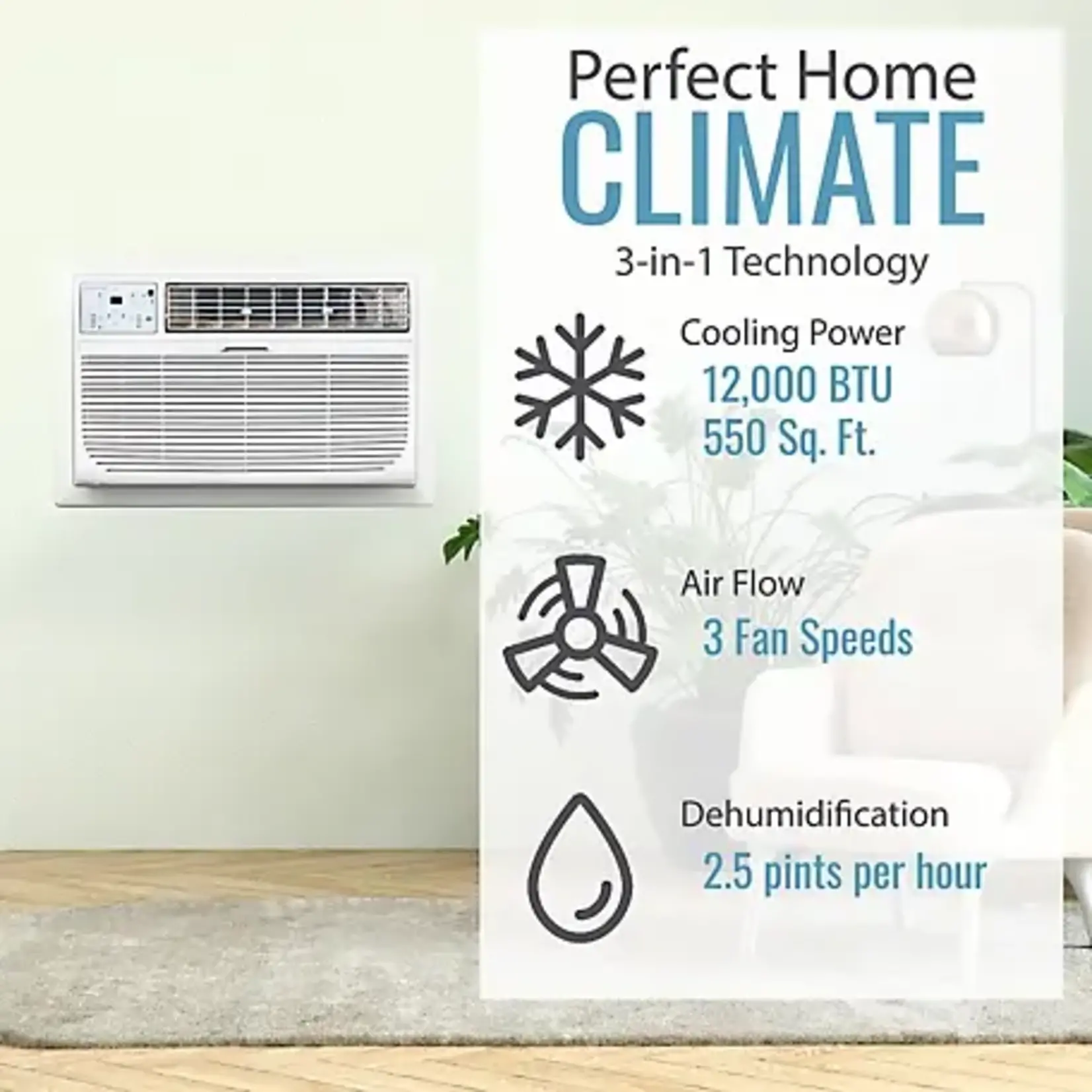 #KSTAT12-1D Keystone Energy Star 12,000 BTU 115V Through-The-Wall Air Conditioner with Follow Me Lcd Remote Control, KSTAT12-1D
