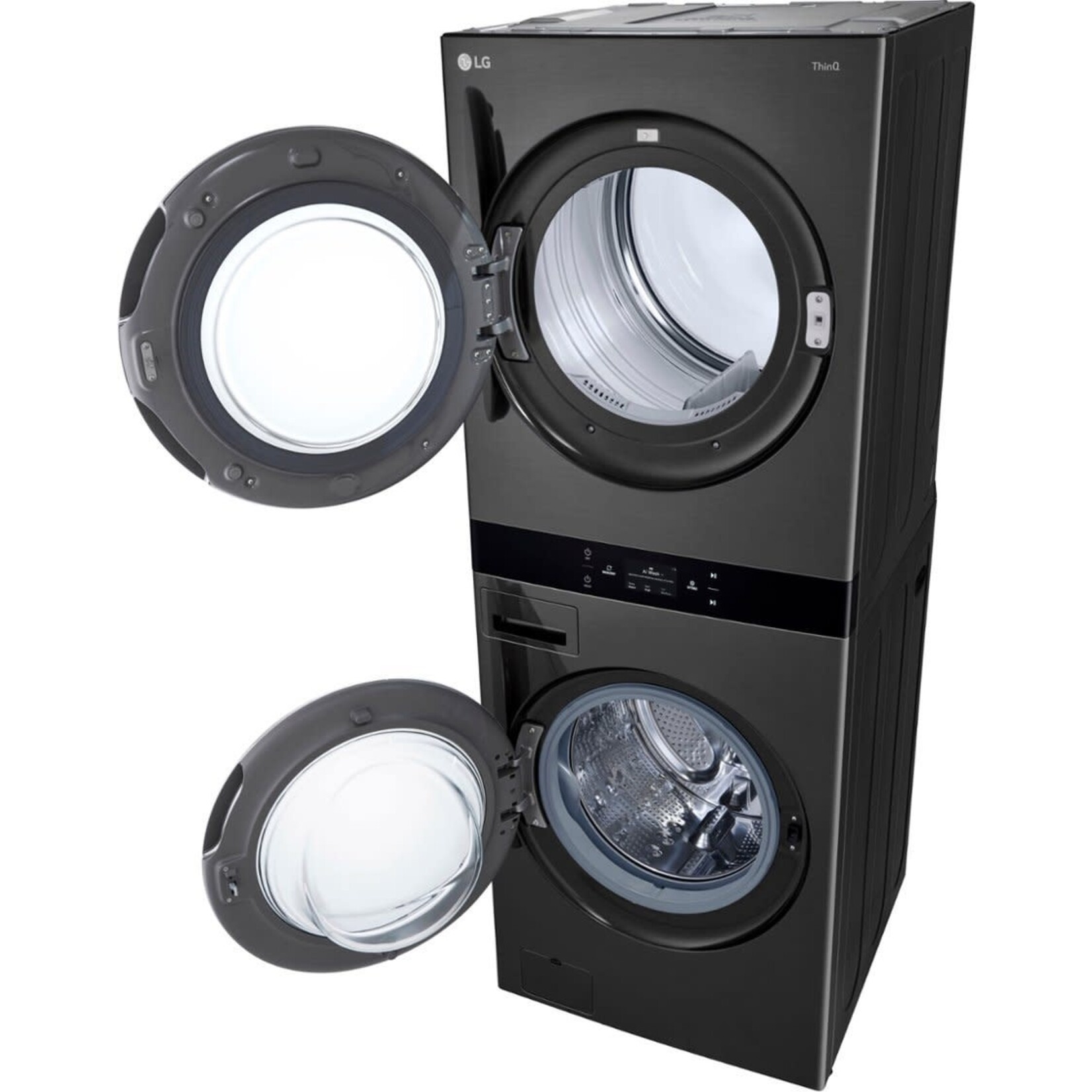 LG LG - 5.0 Cu. Ft. HE Smart Front Load Washer and 7.4 Cu. Ft. Gas Dryer WashTower with Steam and Center Control - Black Steel