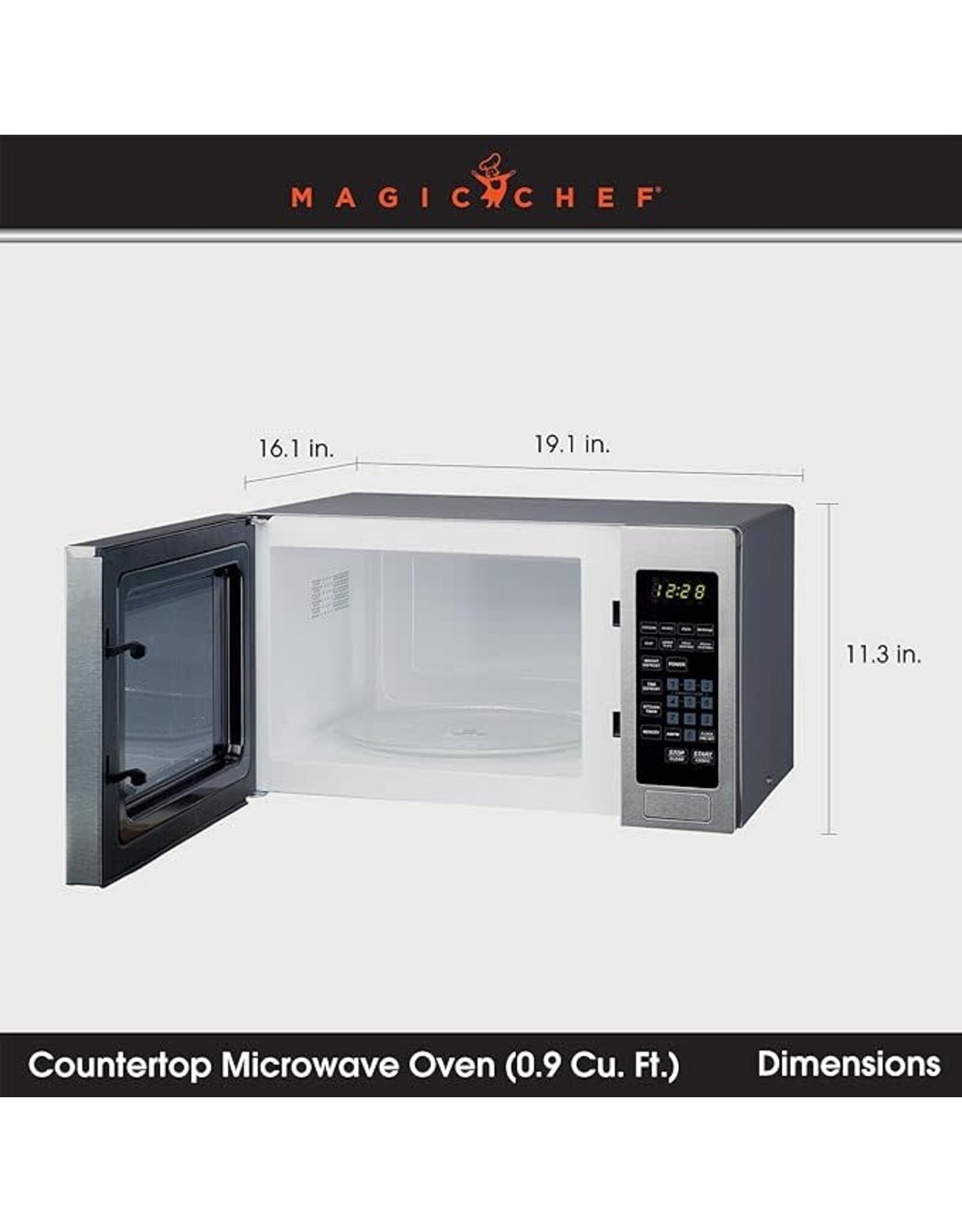 MAGIC CHEF MCM990ST Magic Chef 900W Countertop Oven with Stainless Steel Front  0.9 cu.ft. Microwave, 9 cu. Ft