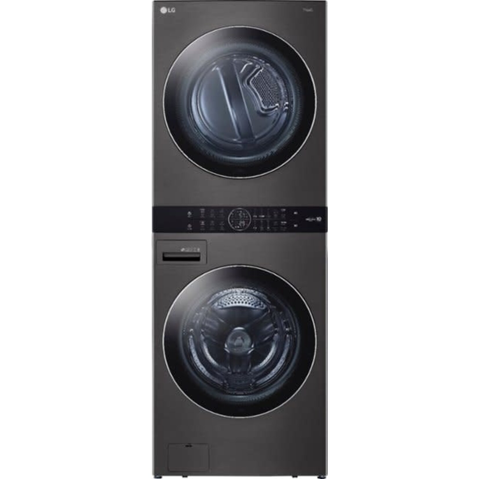 LG Electronics #WKEX200HBA WashTower Stacked SMART Laundry Center 4.5 Cu.Ft. Front Load Washer & 7.4 Cu.Ft. Electric Dryer in Black Steel w/ Steam