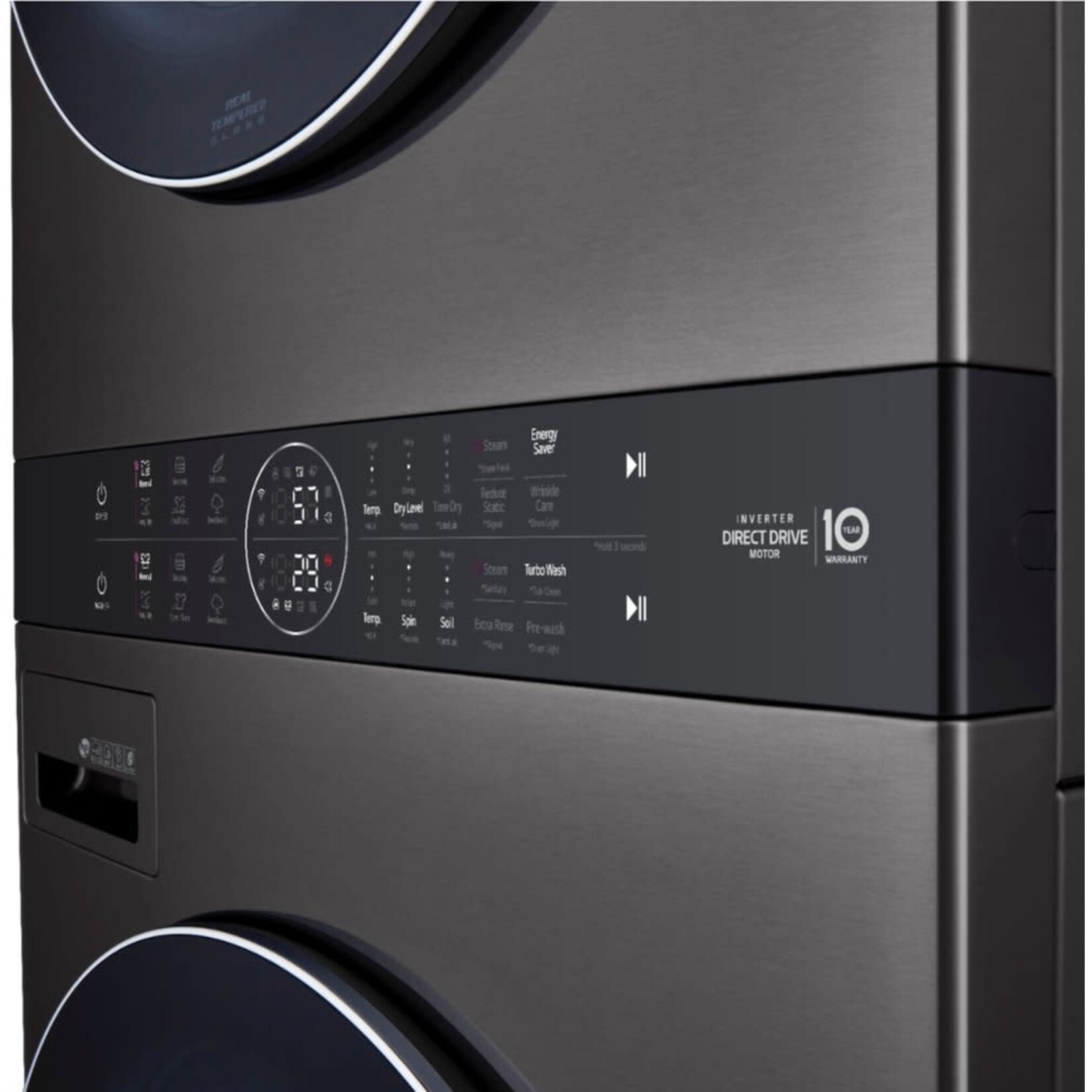 LG Electronics #WKEX200HBA WashTower Stacked SMART Laundry Center 4.5 Cu.Ft. Front Load Washer & 7.4 Cu.Ft. Electric Dryer in Black Steel w/ Steam