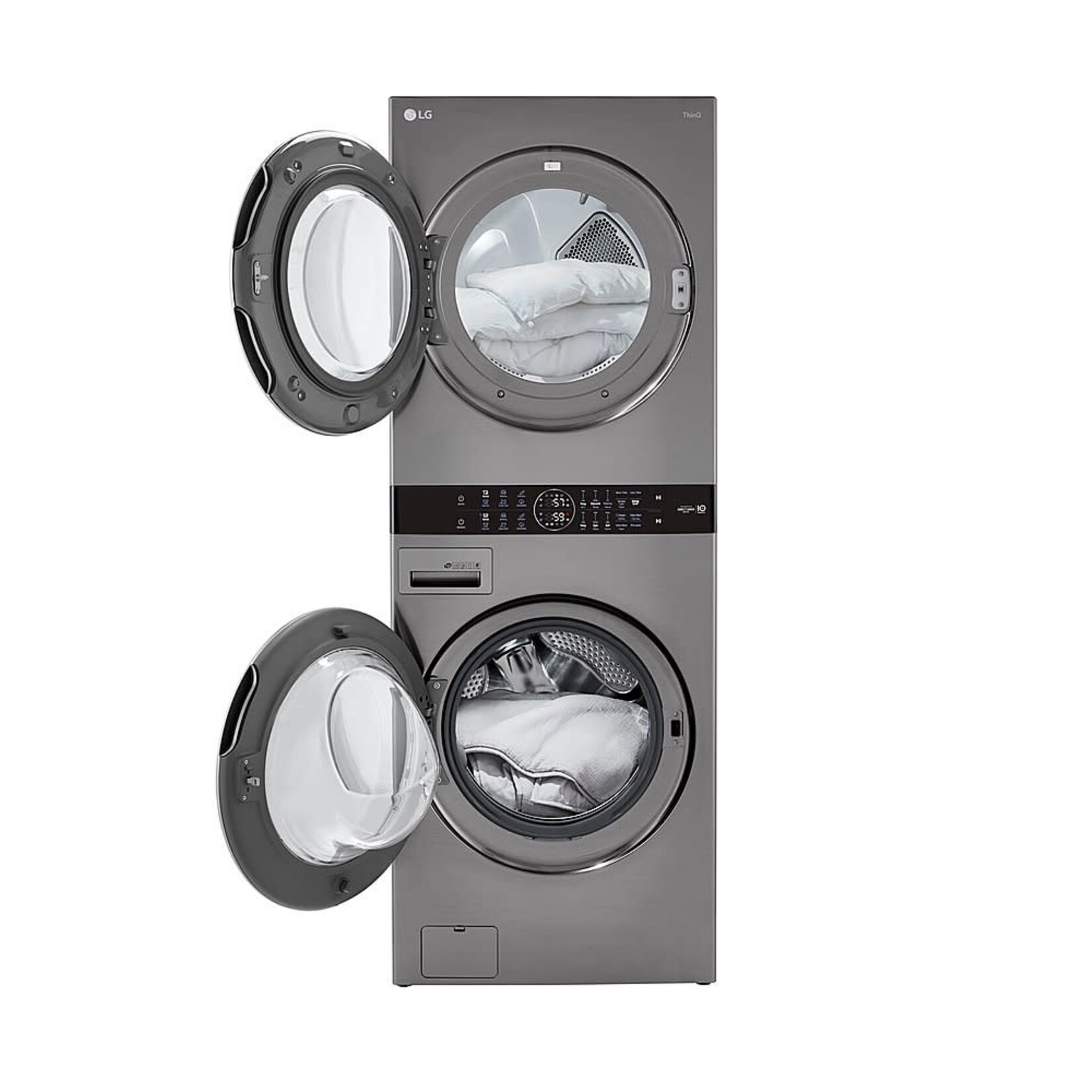 LG Electronics #WKE100HVA - LG Single Unit Front Load LG WashTower™ in Graphite Steel with Center Control™ 4.5 cu. ft. Washer and 7.4 cu. ft. Electric Dryer