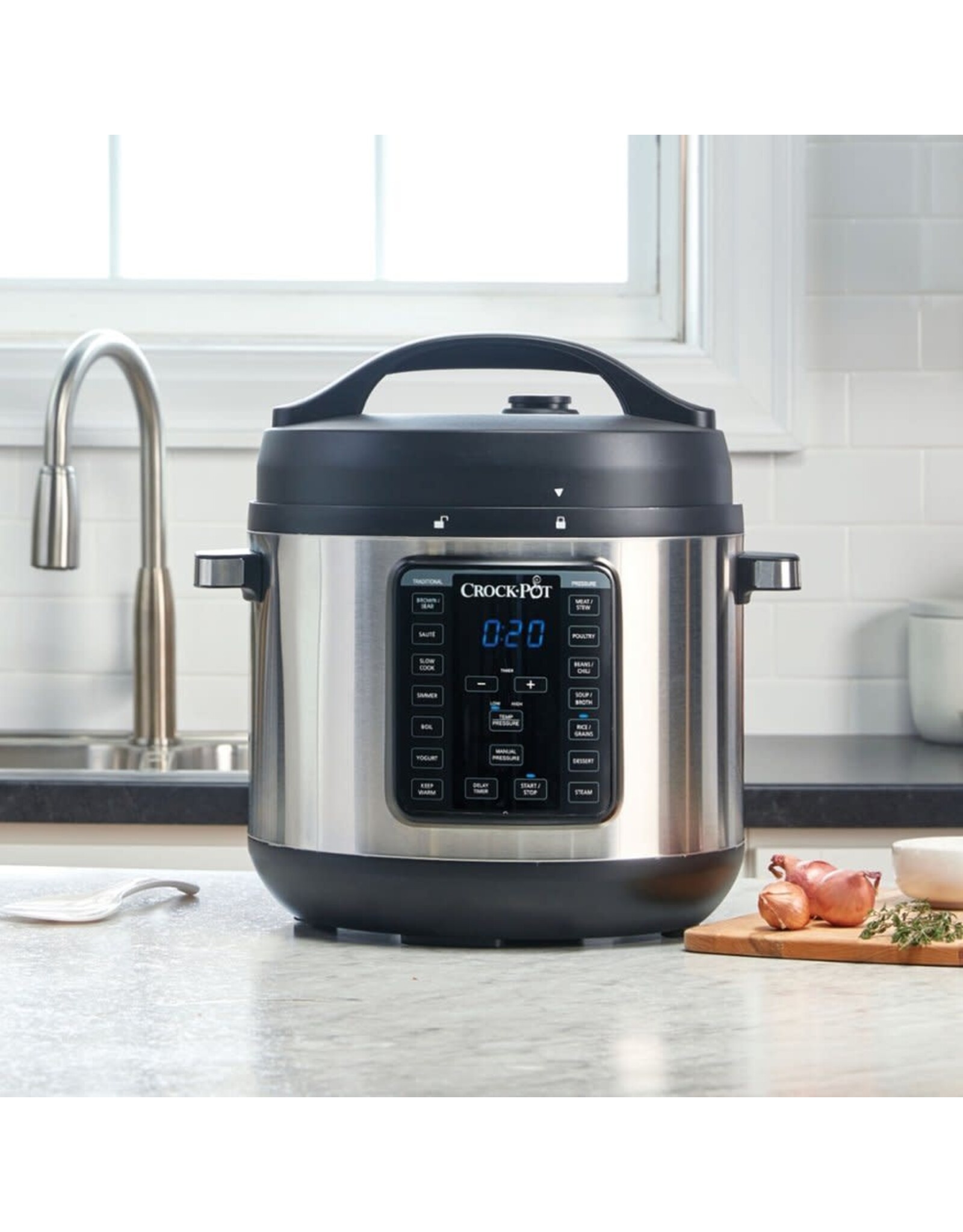 Crock Pot 8 Qt 8-in-1 Multi-use Express Crock Programmable Slow Cooker,  Pressure Cooker, Saute, and Steamer, Stainless Steel 