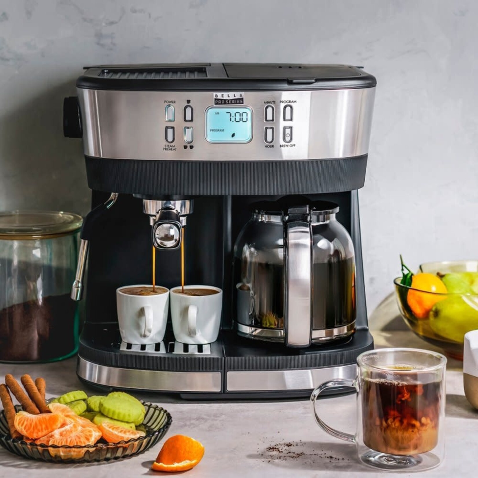 Bella Pro Series #90103 Bella Pro Series - Combo 19-Bar Espresso and 10-Cup Drip Coffee Maker - Stainless Steel