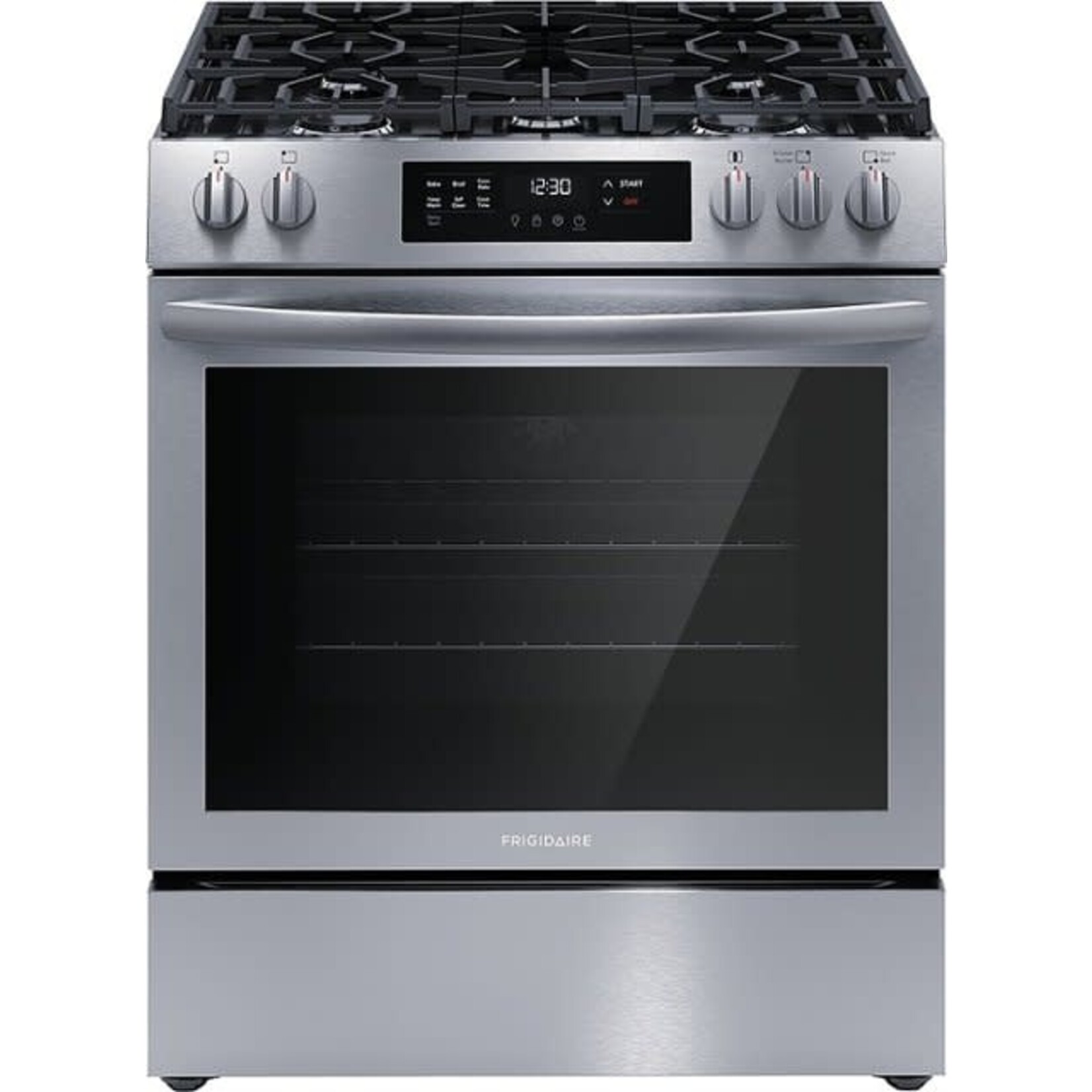 Frigidaire FCRG3083AS 30 in. 5 Burners Slide-In Front Control Self-Cleaning Gas Range with Convection in Stainless Steel