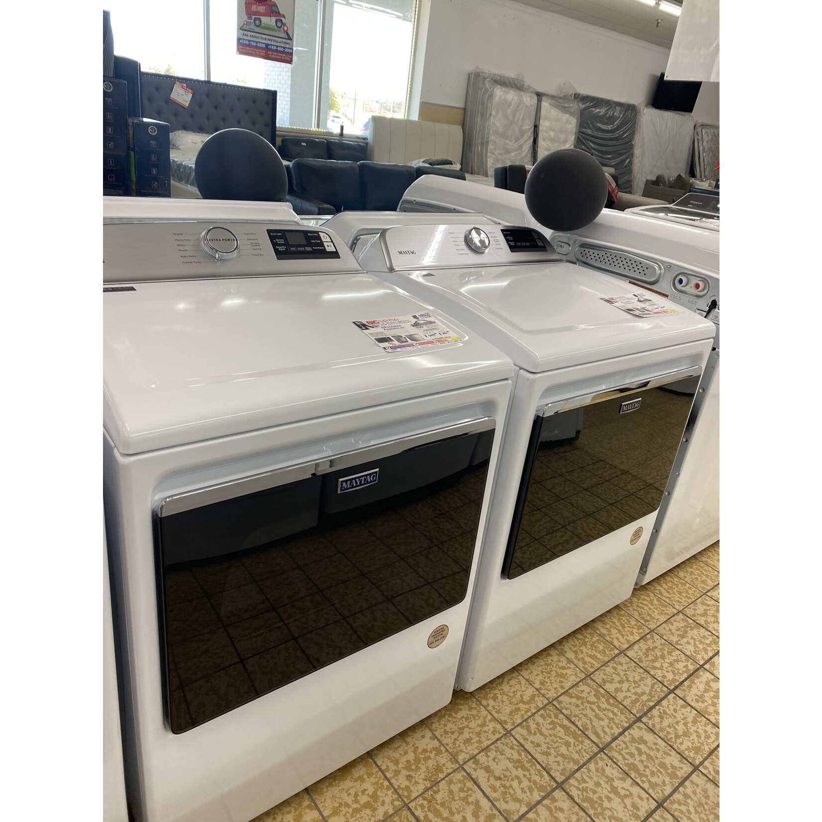 Maytag #*MED6230HW 7.4 cu. ft. 240-Volt Smart Capable White Electric Dryer with Hamper Door and Advanced Moisture Sensing